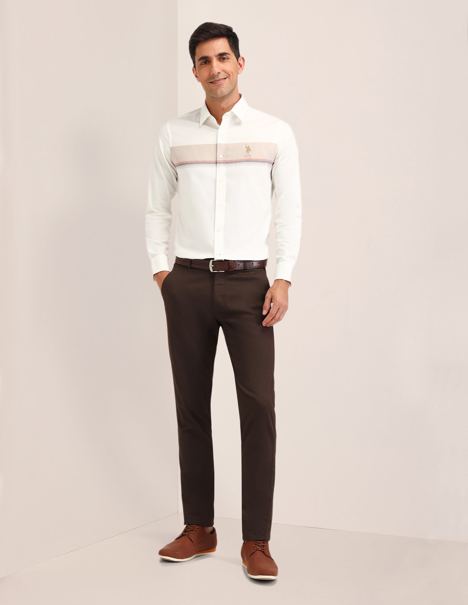 Horizontal Striped Regular Fit Shirt Beige - U.S. POLO ASSN. | Large