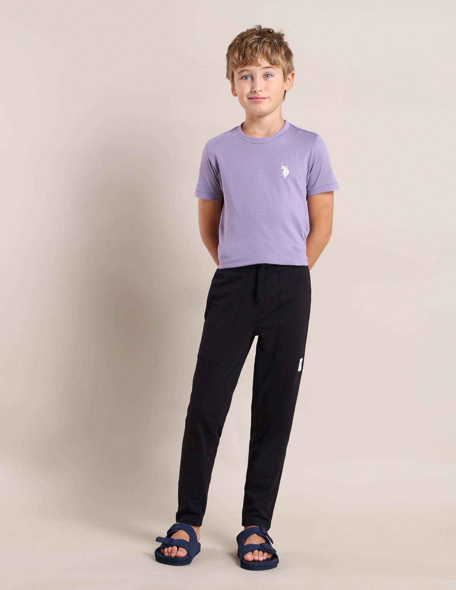Boys Regular Fit Solid Track Pants Black - U.S. POLO ASSN. | Large