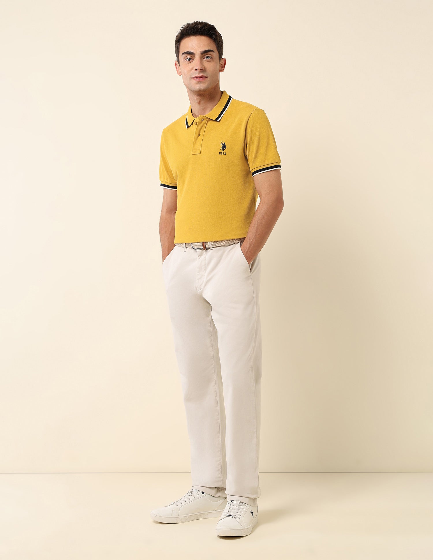 Slim Fit Solid Polo Shirt Yellow - U.S. Polo Assn. India | Large