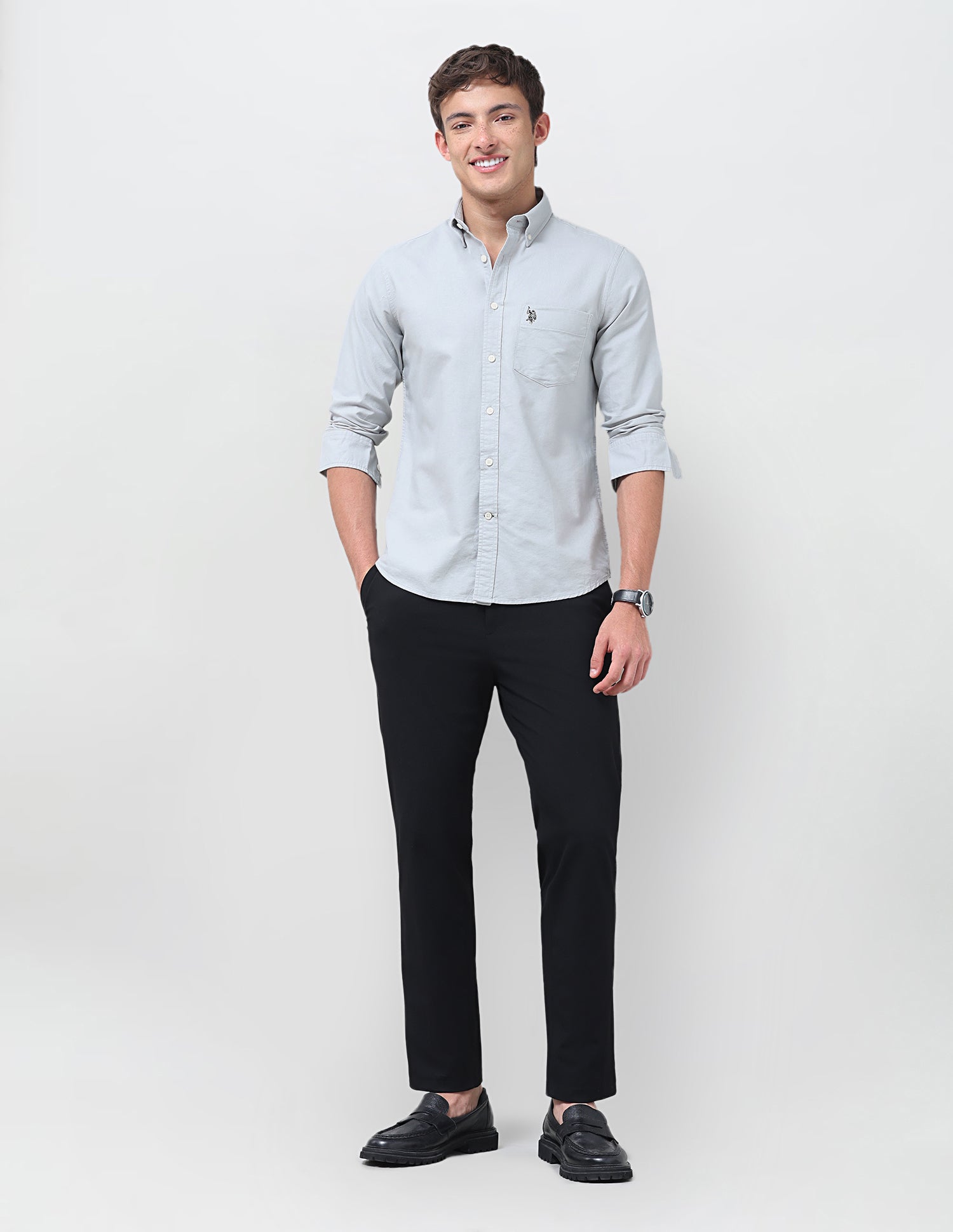 Tailored Fit Oxford Button Down Shirt Light Grey - U.S. Polo Assn. India | Large