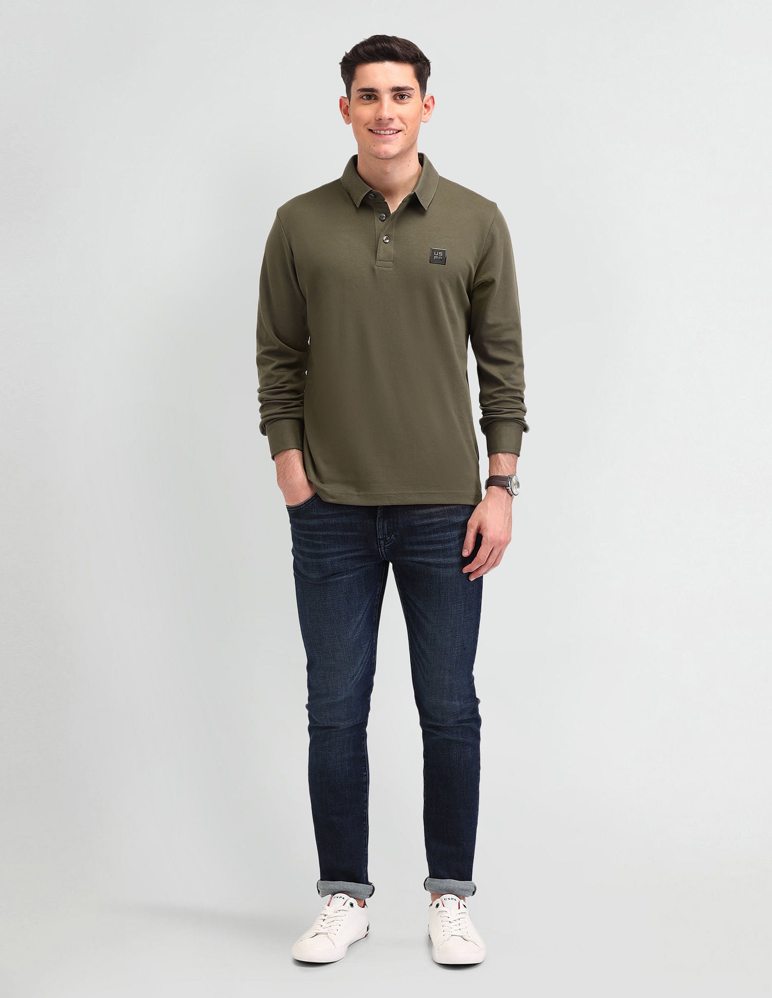 Muscle Fit Solid Polo Shirt Basil Olive - U.S. Polo Assn. India | Large