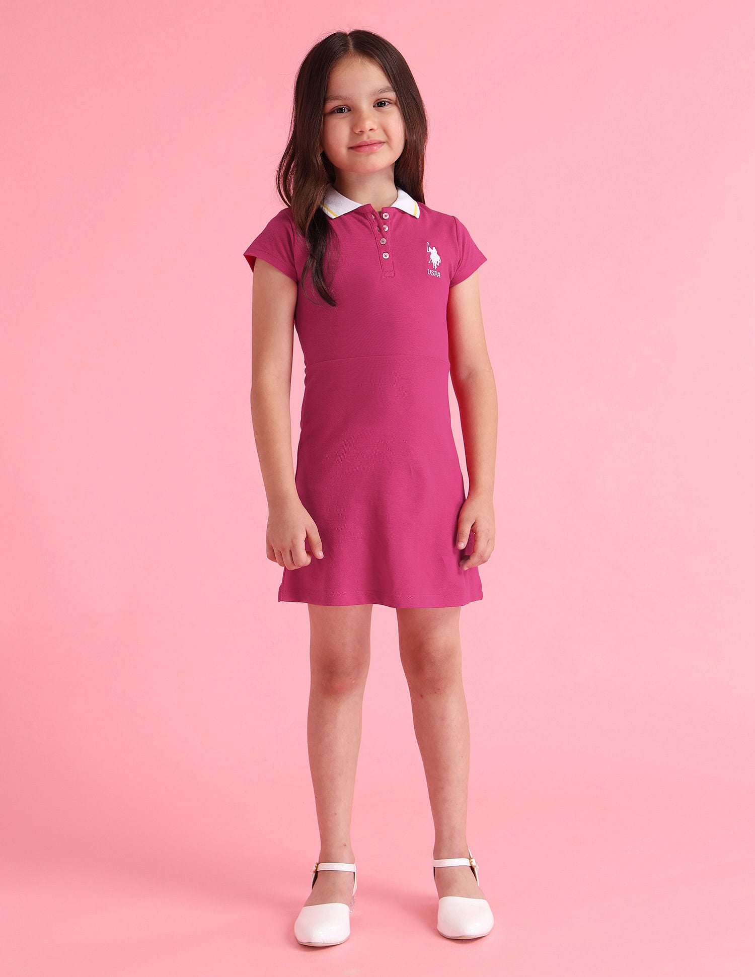 Girls Solid A-Line Dress Pink - U.S. Polo Assn. India | Large