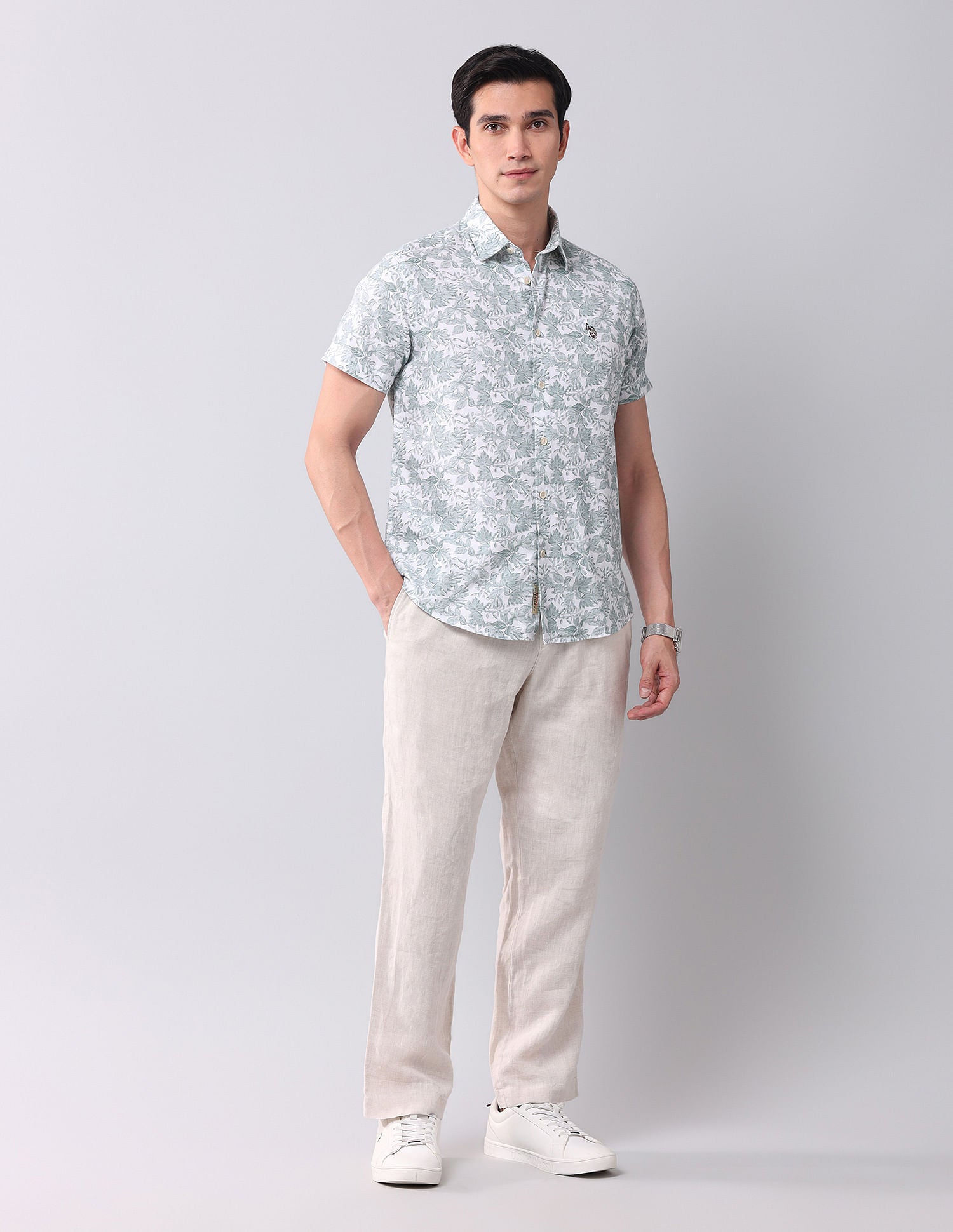 Regular Fit Dobby Printed Shirt Green - U.S. POLO ASSN. | Large