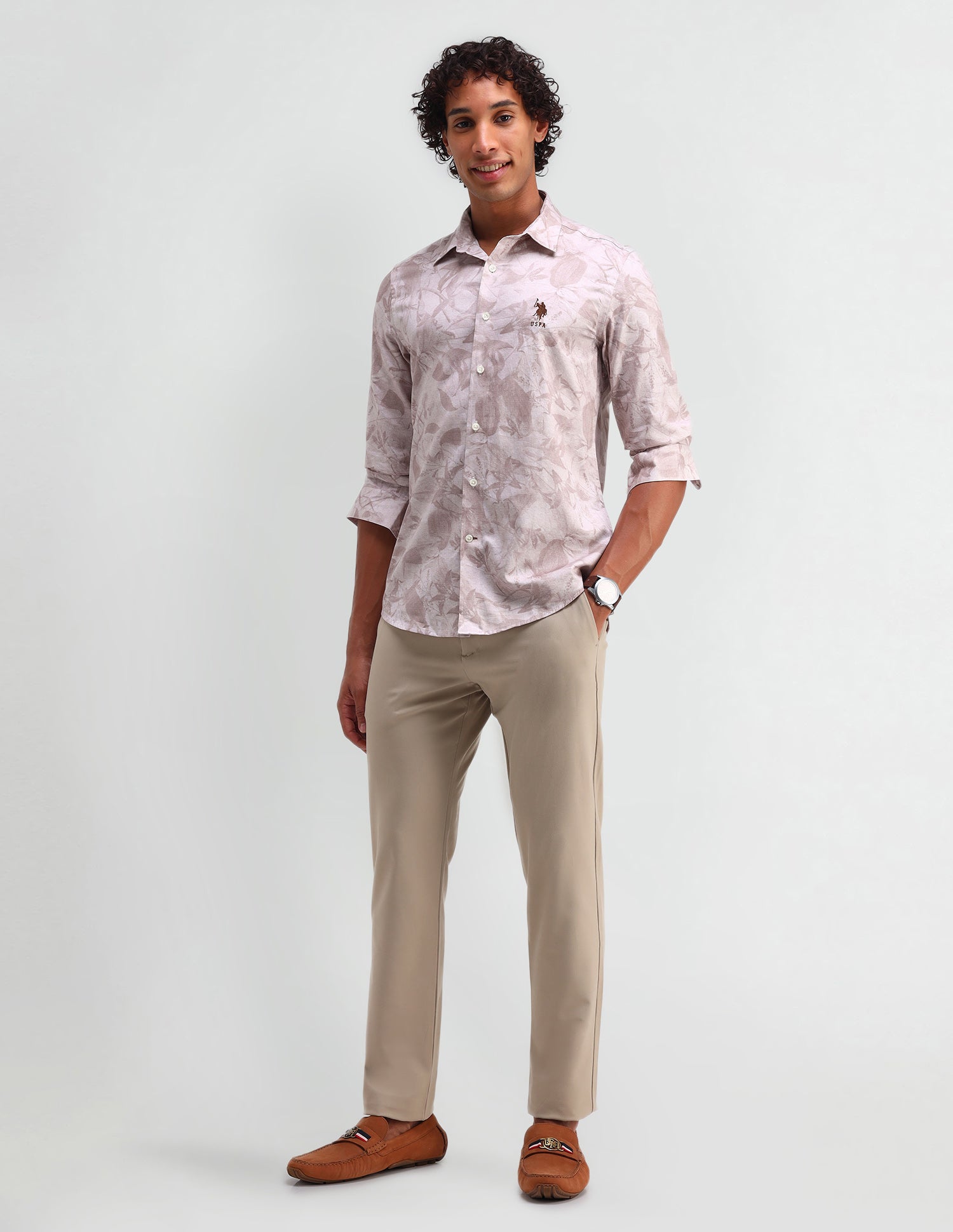 Abstract Pattern Satin Shirt Light Pink - U.S. Polo Assn. India | Large