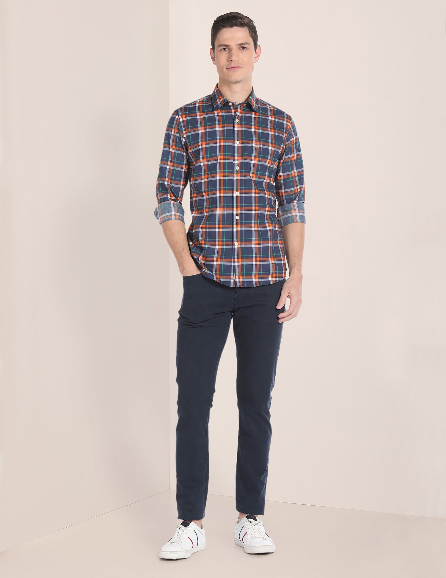 Cutaway Collar Tartan Check Shirt Navy - U.S. Polo Assn. India | Large