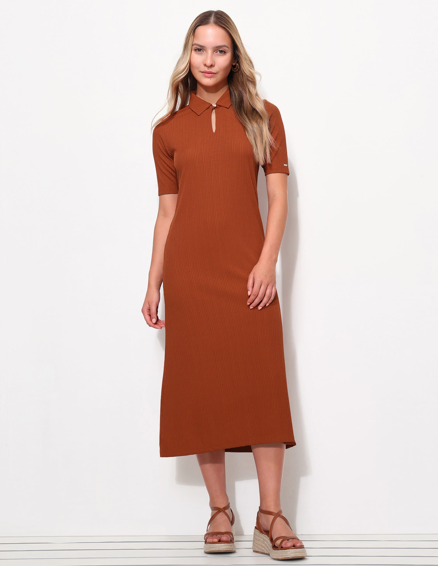 Textured Polo Midi Sheath Dress Brown - U.S. Polo Assn. India | Large