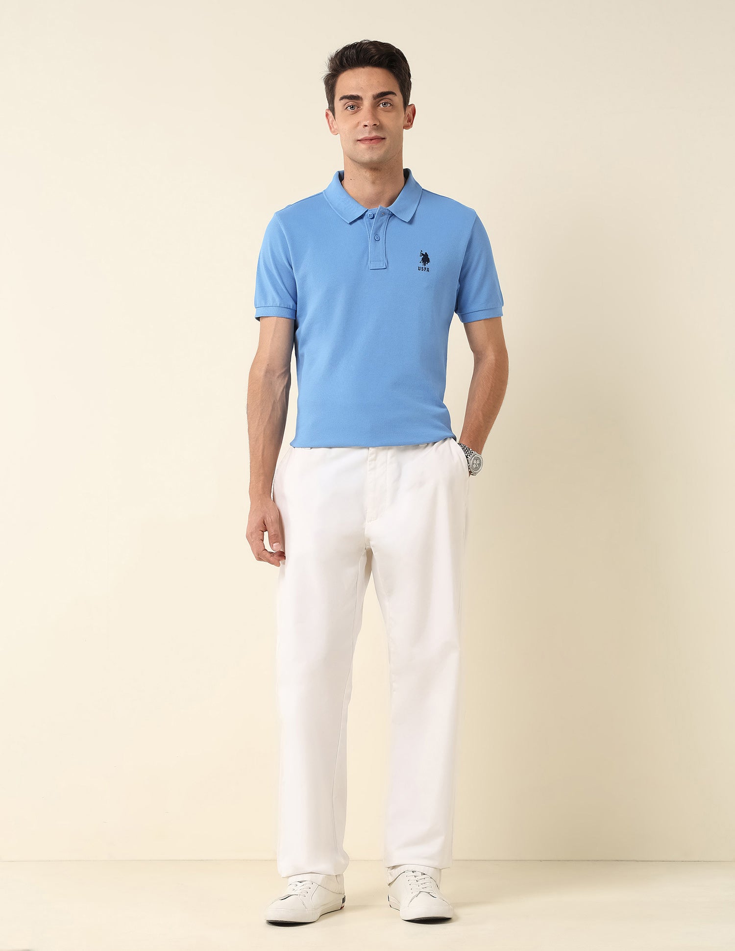 Slim Fit Pure Cotton Polo Shirt Blue - U.S. Polo Assn. India | Large