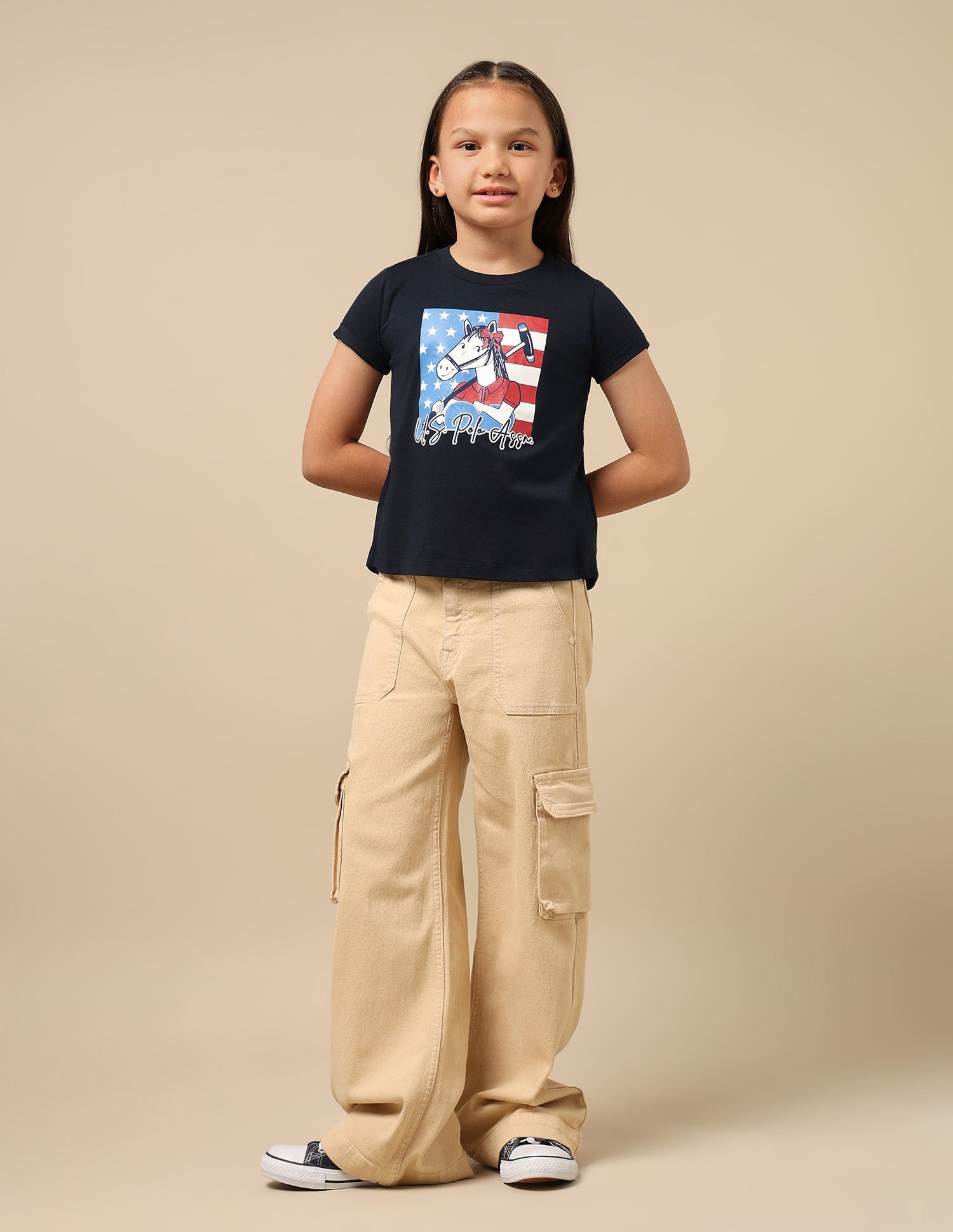 Girls Brand Print Cotton T-Shirt Navy - U.S. Polo Assn. India | Large