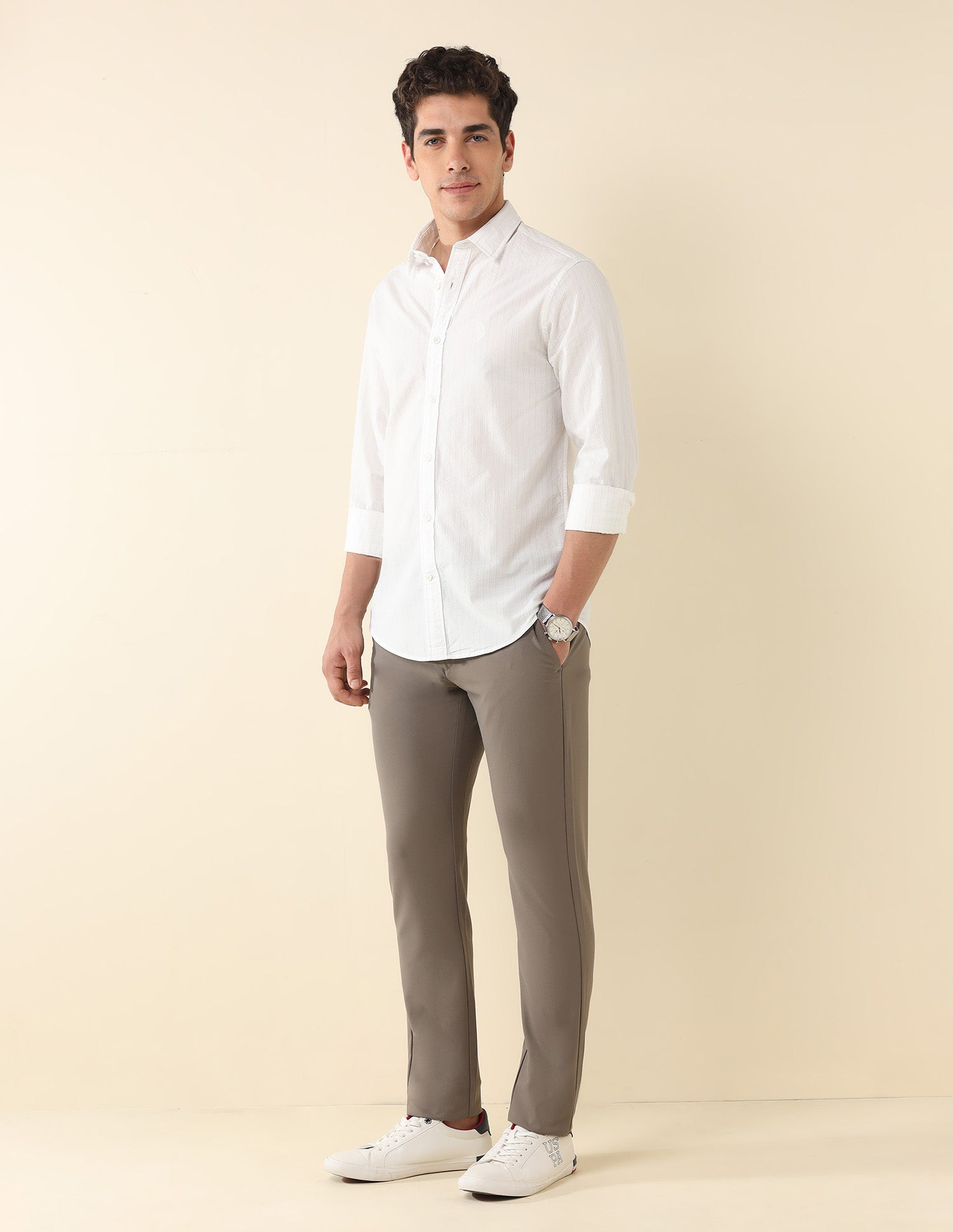 Vertical Striped Tailored Fit Shirt White - U.S. POLO ASSN. | Large