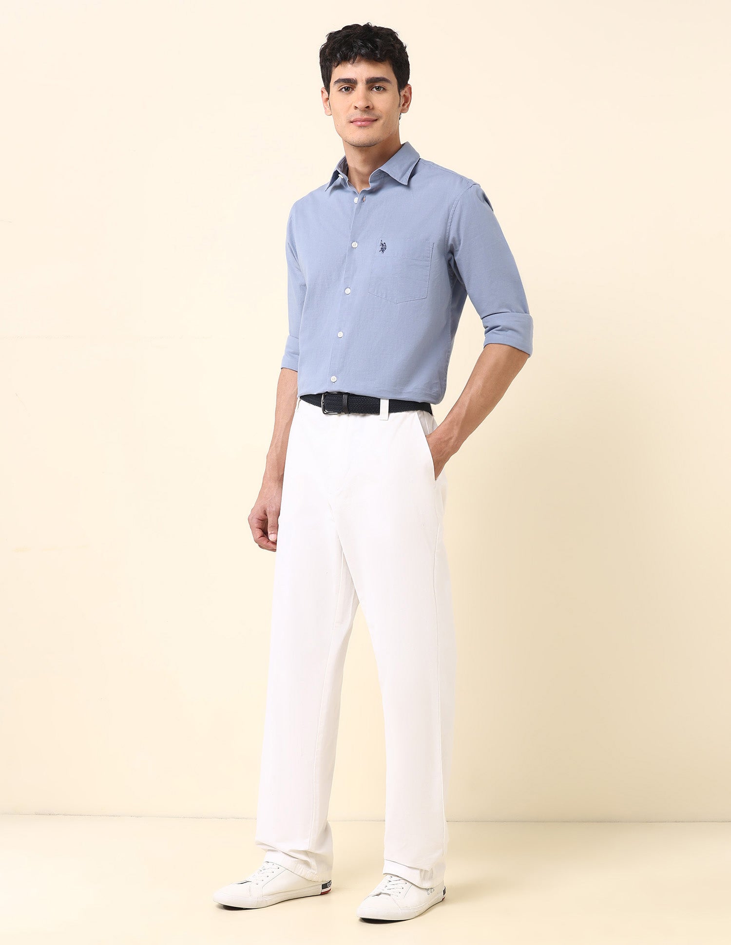Twill Solid Tailored Fit Shirt Light Blue - U.S. Polo Assn. India | Large