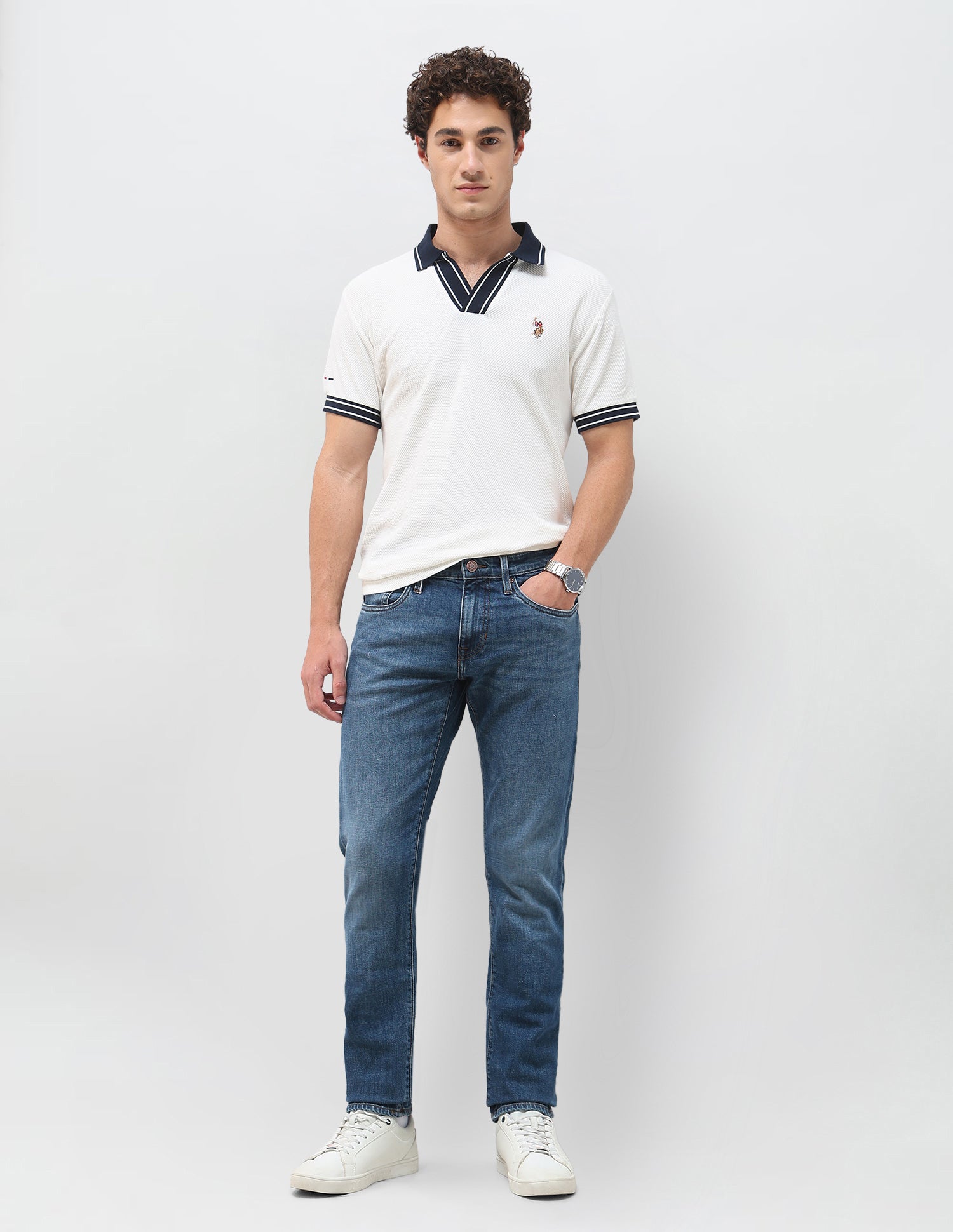 Brandon Slim Tapered Fit Blue Jeans Mid Blue - U.S. Polo Assn. India | Large