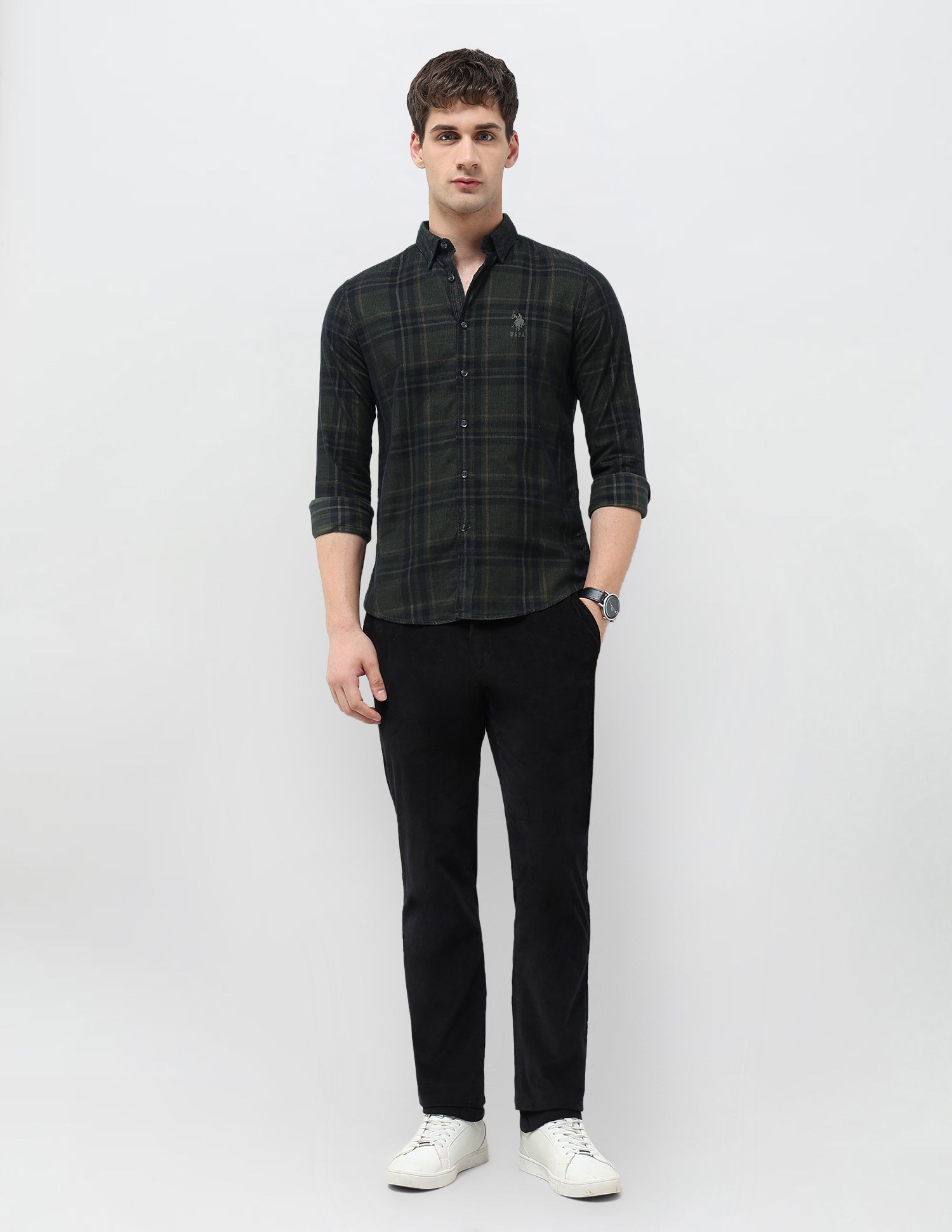 Tartan Checked Corduroy Shirt Olive - U.S. POLO ASSN. | Large