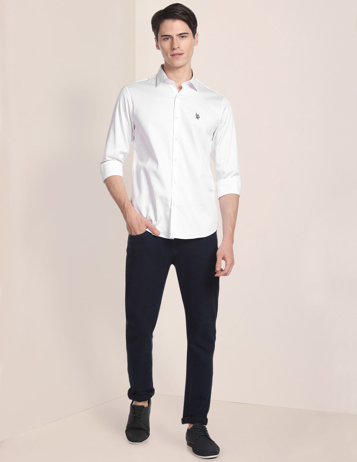 Barrel Cuff Solid Casual Shirt White - U.S. Polo Assn. India | Large