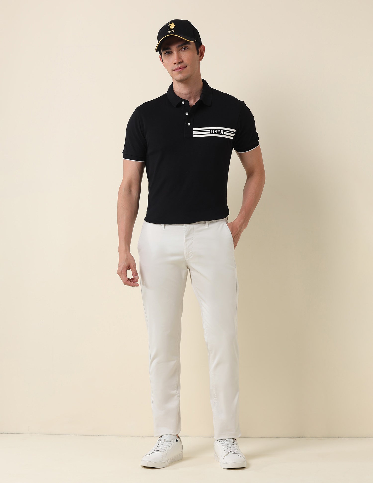 Denver Slim Fit Satin Trousers Ecru - U.S. POLO ASSN. | Large