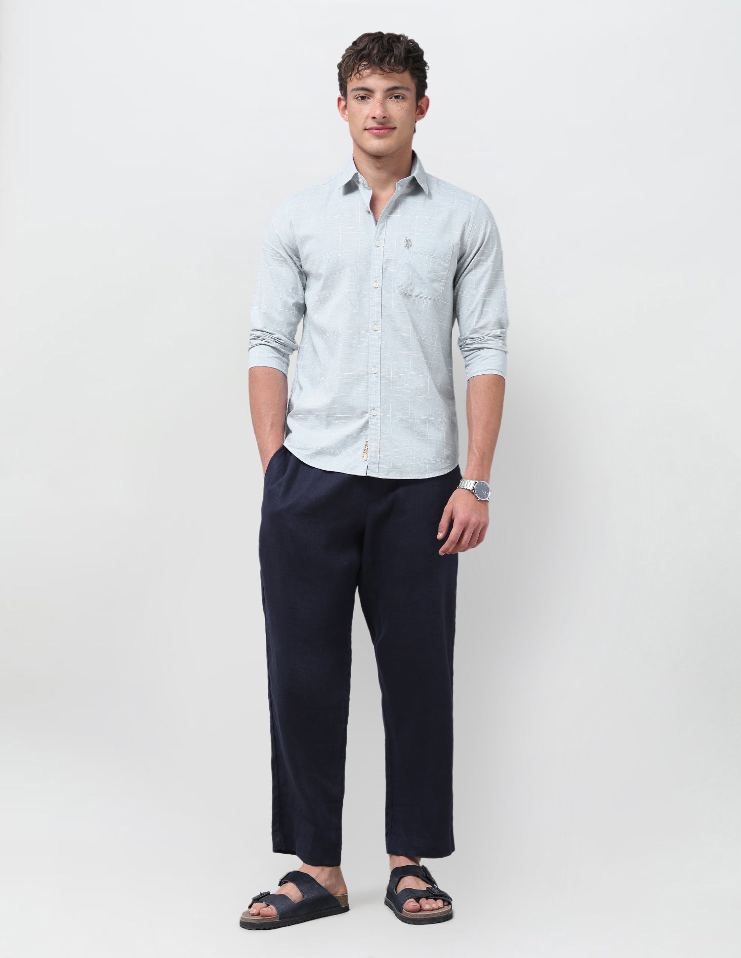 Windowpane Checked Jaquard Shirt Light Grey - U.S. Polo Assn. India | Large
