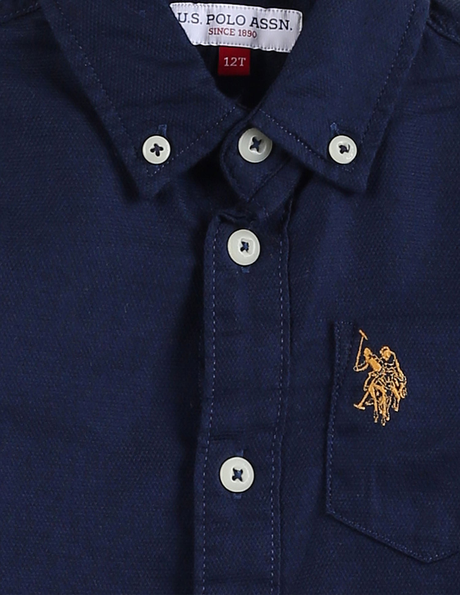 Dobby Cotton Shirt Navy - U.S. POLO ASSN. | Large