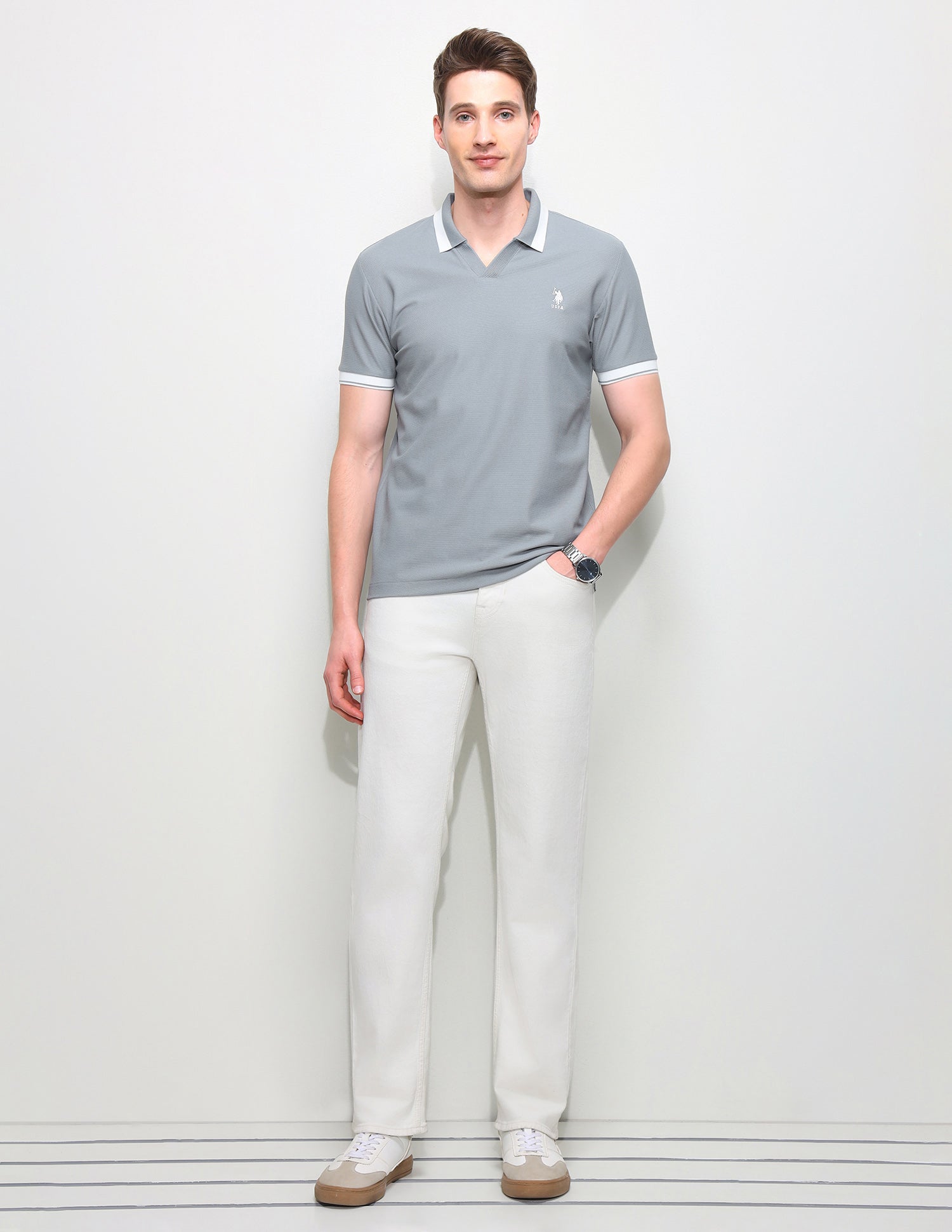 Solid Slim Fit Polo Shirt Grey - U.S. Polo Assn. India | Large