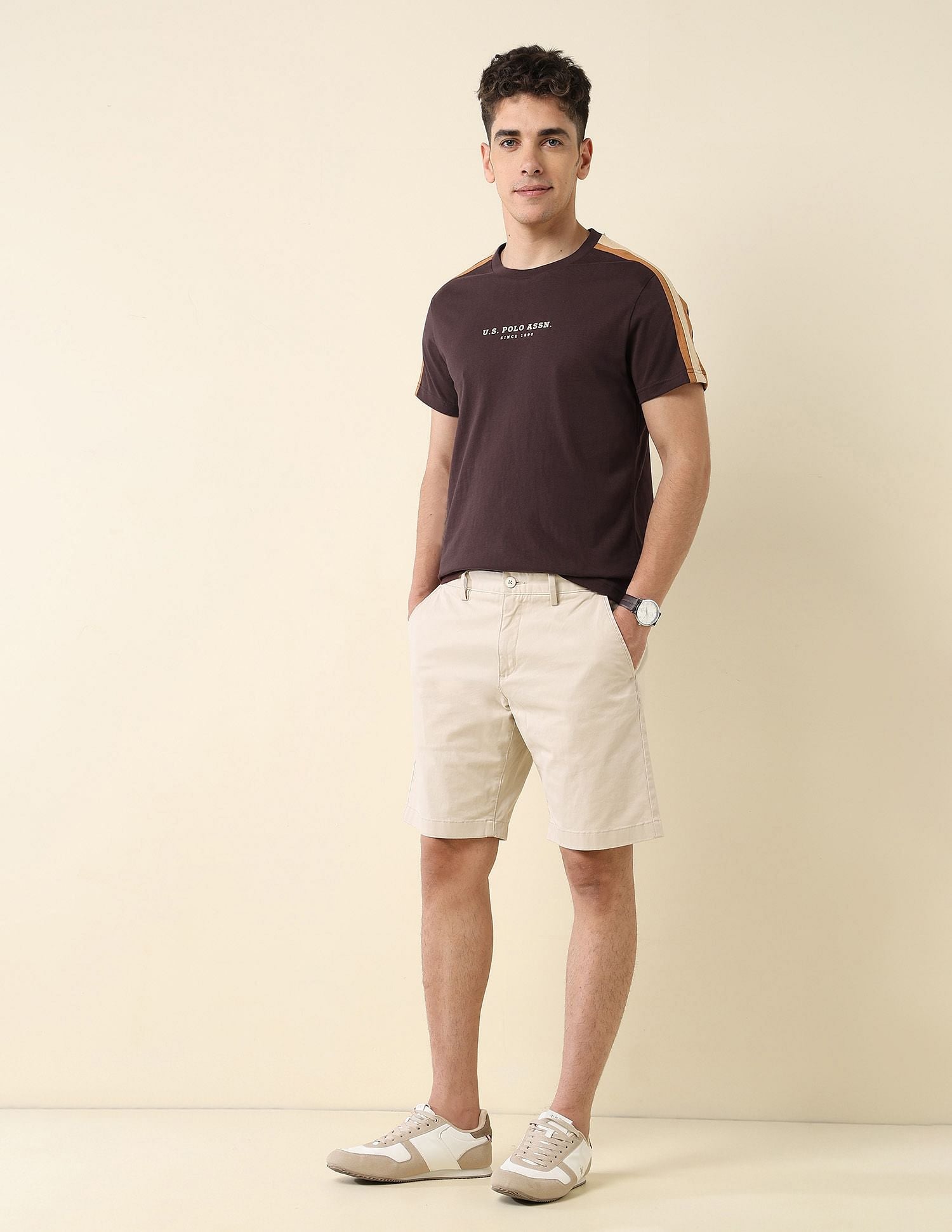 Contrast Taped Slim Fit T-Shirt Dark Brown - U.S. POLO ASSN. | Large