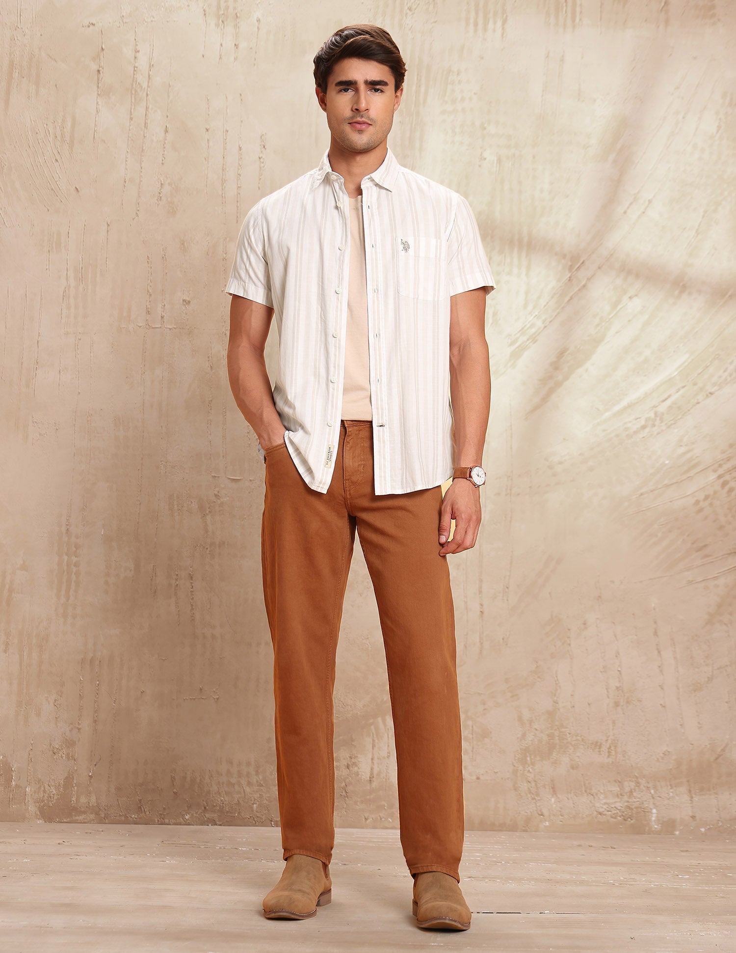 Slim Fit Vertical Striped Shirt Stone - U.S. POLO ASSN. | Large