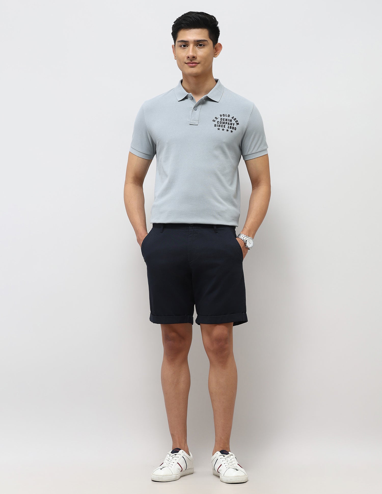 Brand Embossed Muscle Fit Polo Shirt Light Grey - U.S. POLO ASSN. | Large