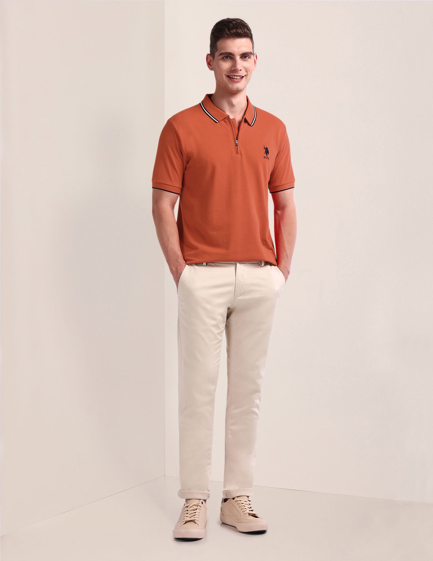 Slim Fit Solid Polo Shirt Rust - U.S. Polo Assn. India | Large