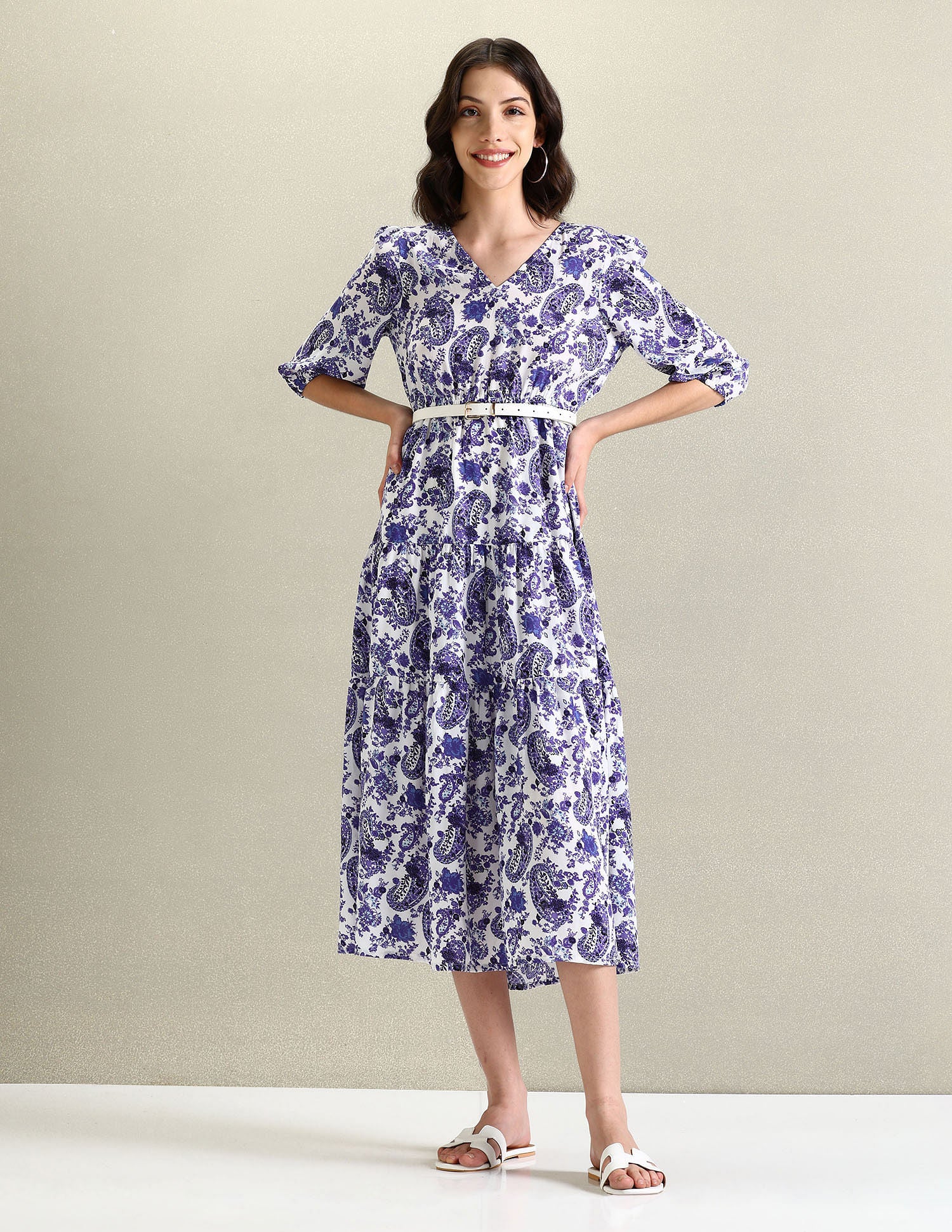 V-Neck Paisley Print Dress Blue - U.S. POLO ASSN. | Large