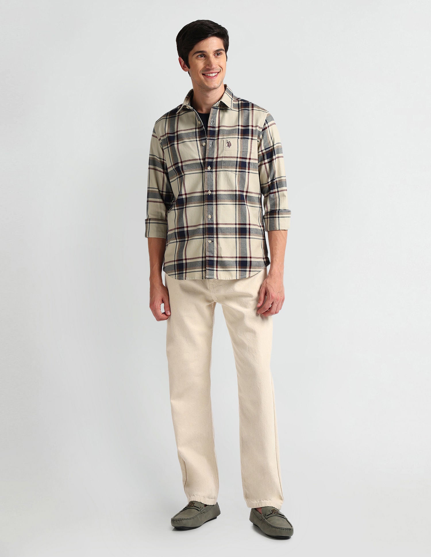 Tartan Check Tailored Fit Shirt Khaki - U.S. POLO ASSN. | Large
