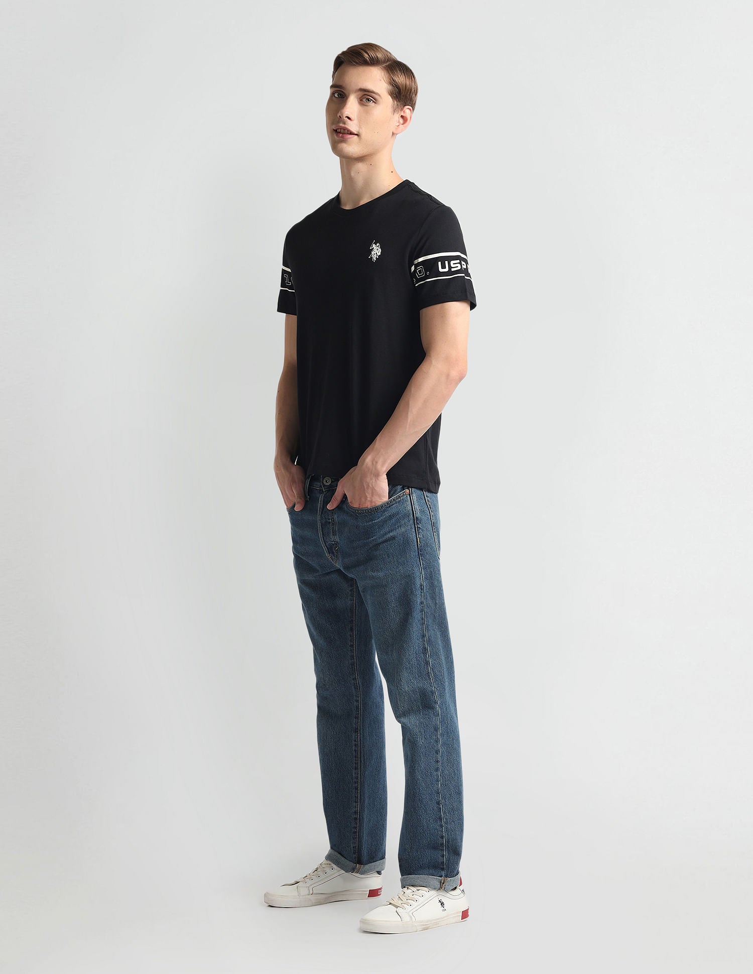 Crew Neck Sleeve Print T-Shirt Black - U.S. Polo Assn. India | Large