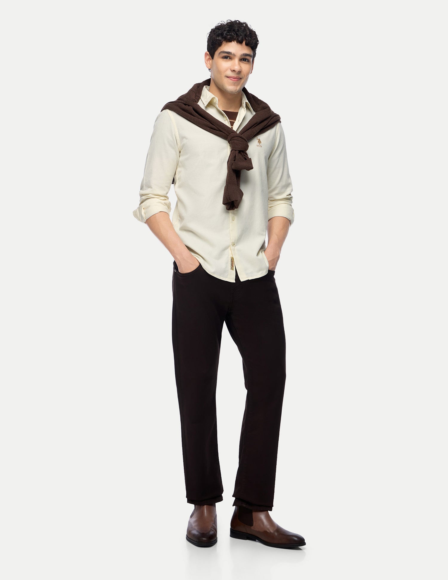 Corduroy Regular Fit Shirt Ivory - U.S. Polo Assn. India | Large