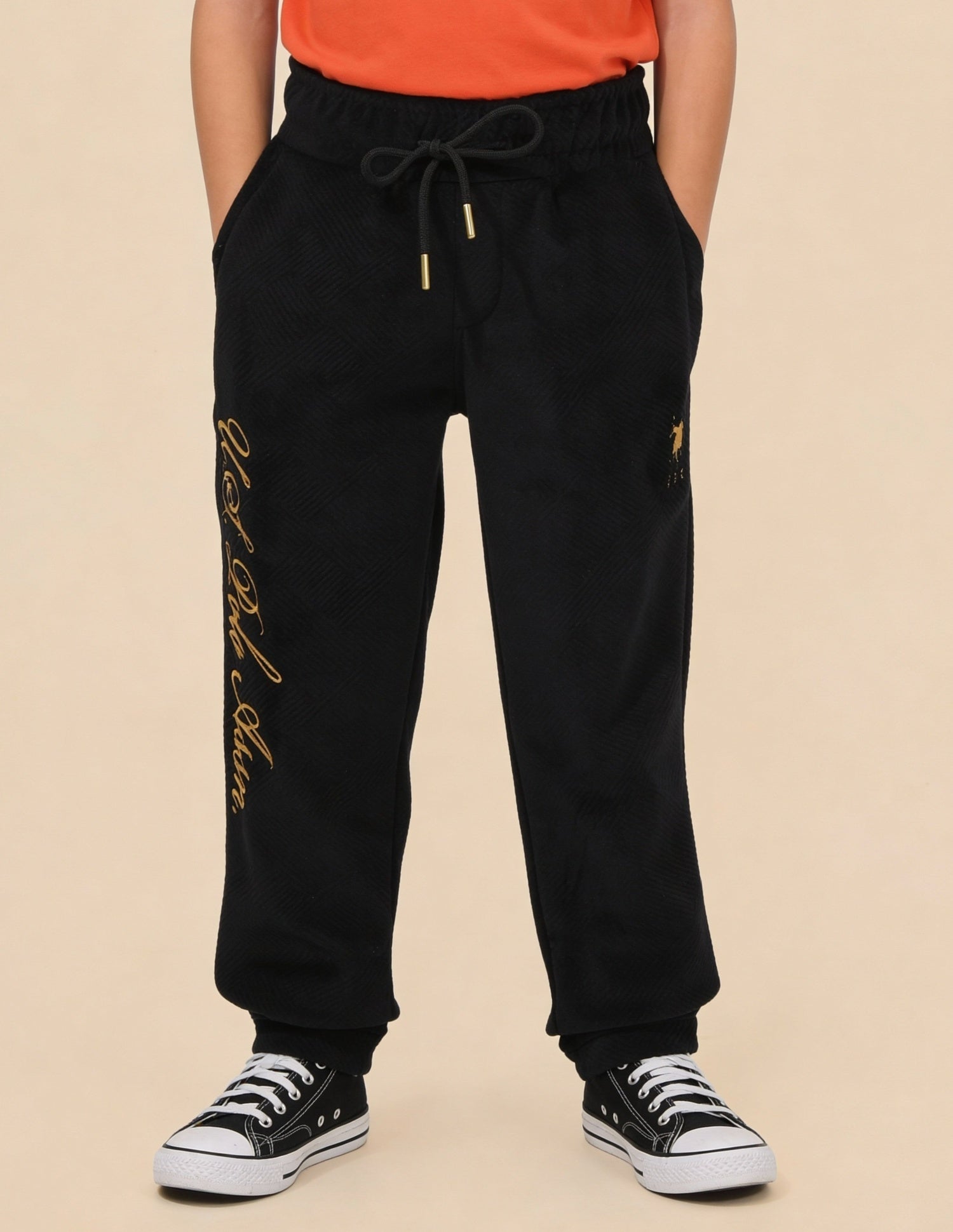 Boys Brand Embroidered Monochrome Joggers Black - U.S. Polo Assn. India | Large