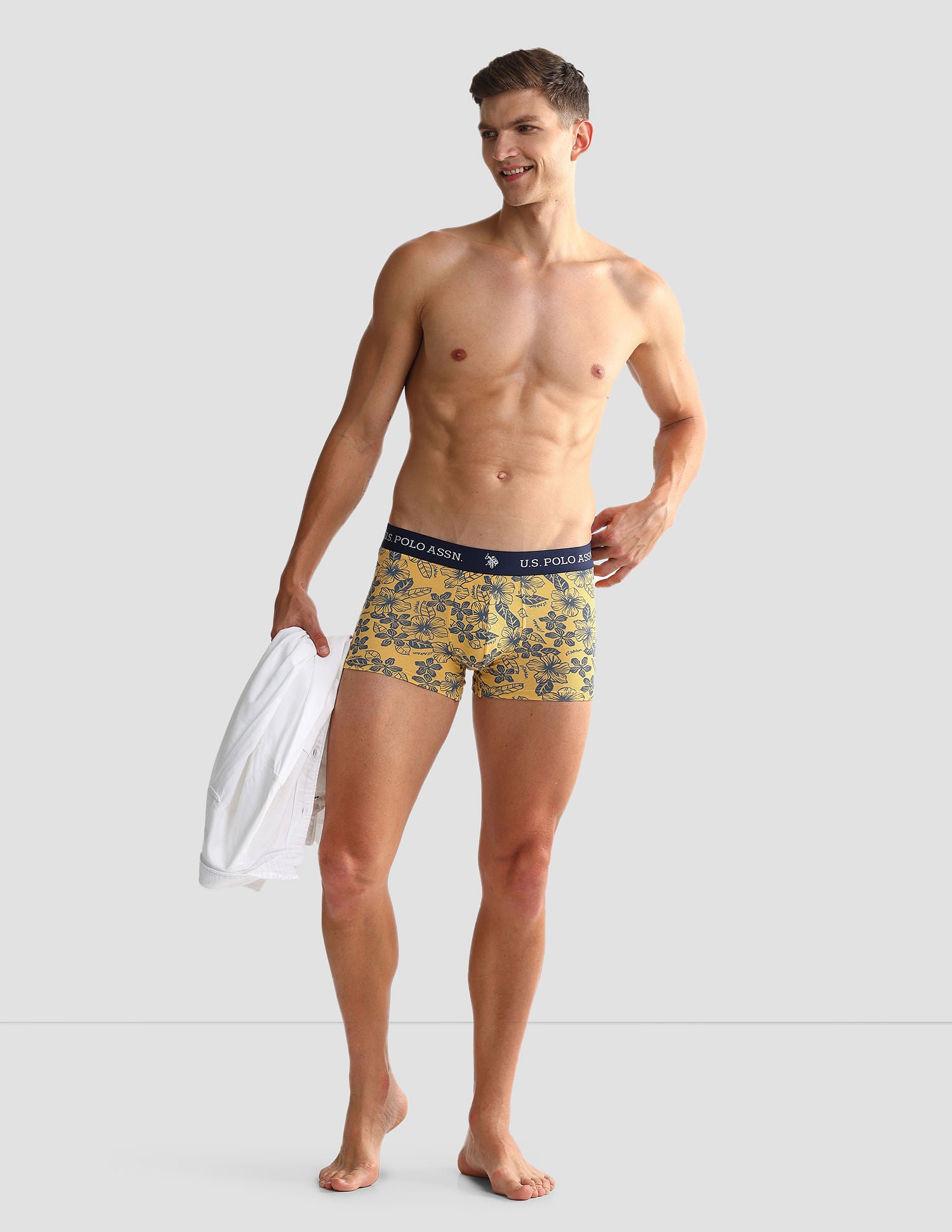 Elastic Waistband Ribbed OET08 Trunks - Pack Of 3 Grey, White, and Yellow - U.S. POLO ASSN. | Large