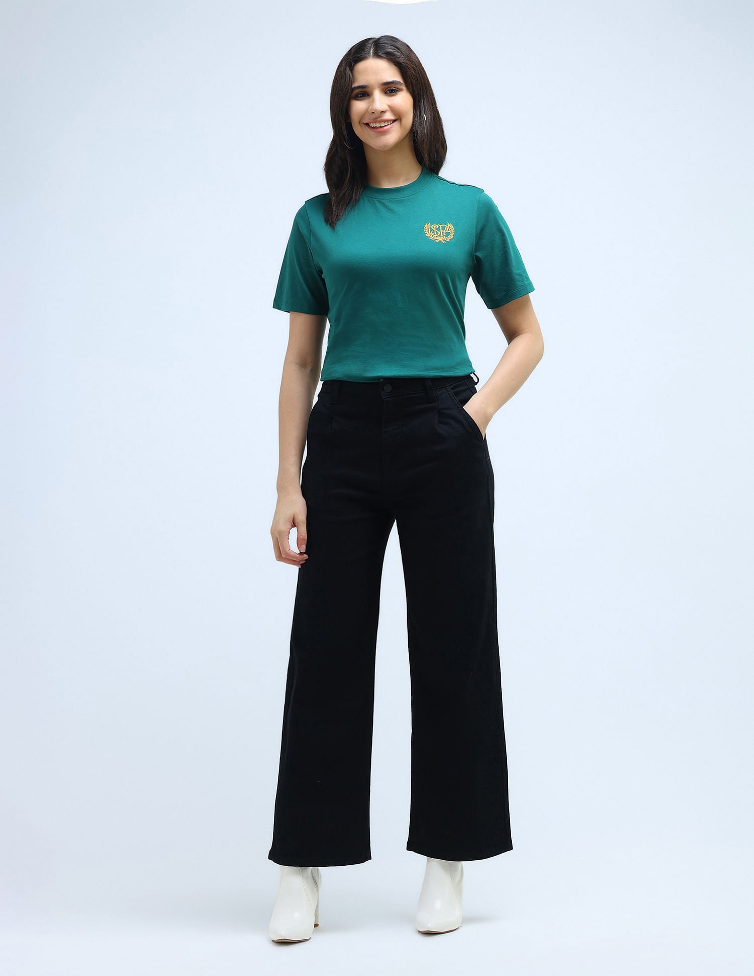 High Rise Pleated Wide Leg Jeans Black - U.S. POLO ASSN. | Large