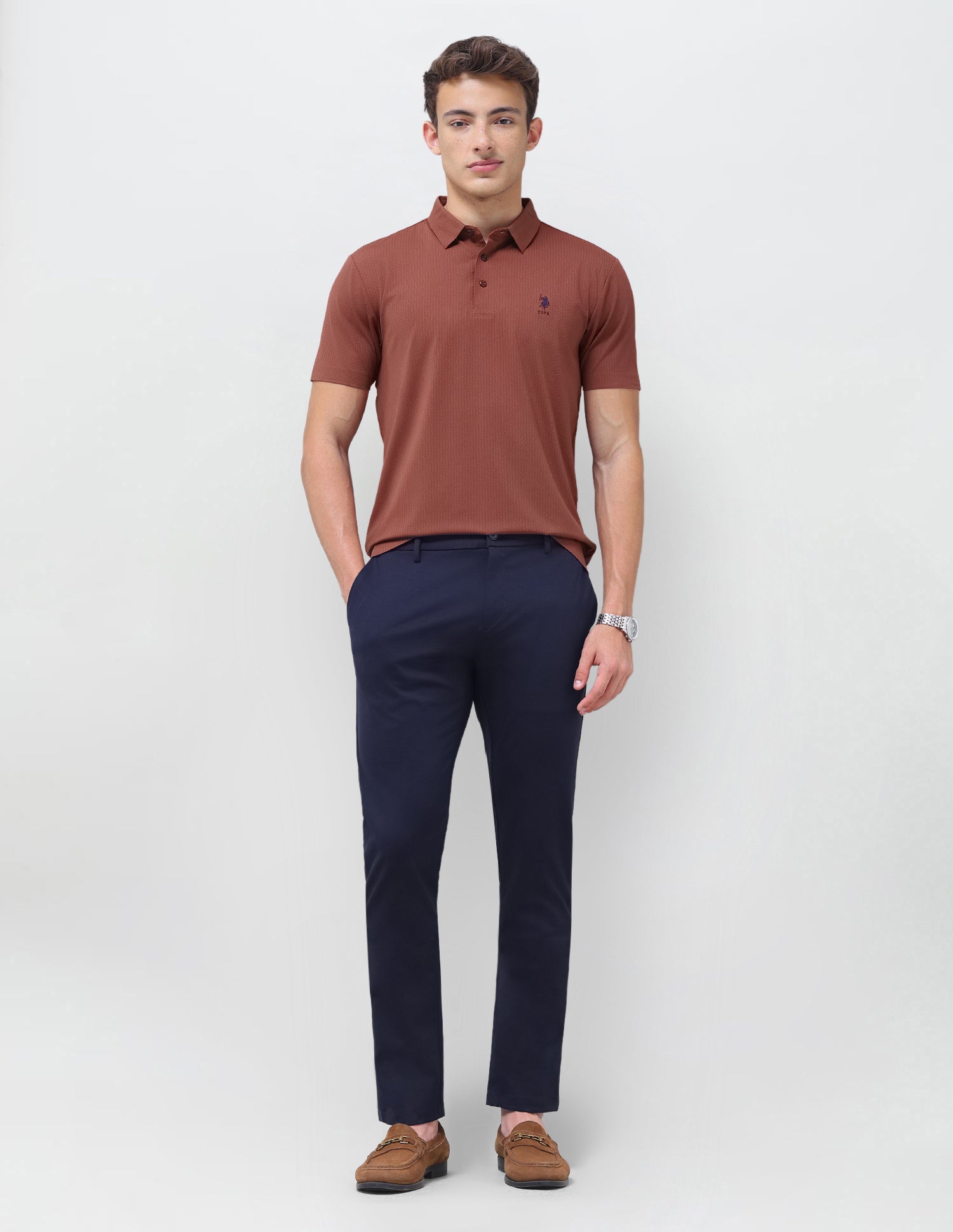 Jacquard Slim Fit Polo Shirt Rust - U.S. Polo Assn. India | Large