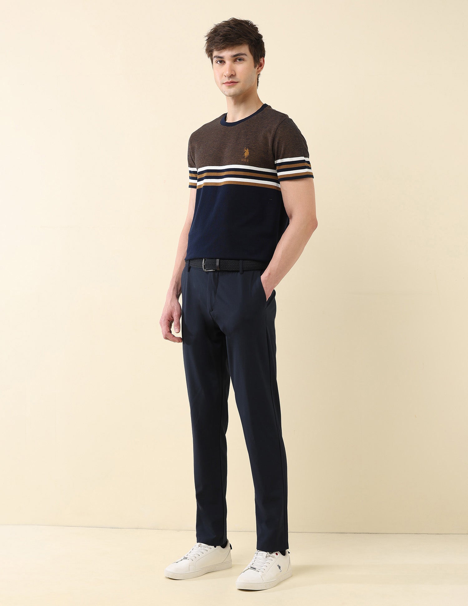 Colourblocked Pure Cotton Gold Cup T-Shirt Navy - U.S. Polo Assn. India | Large