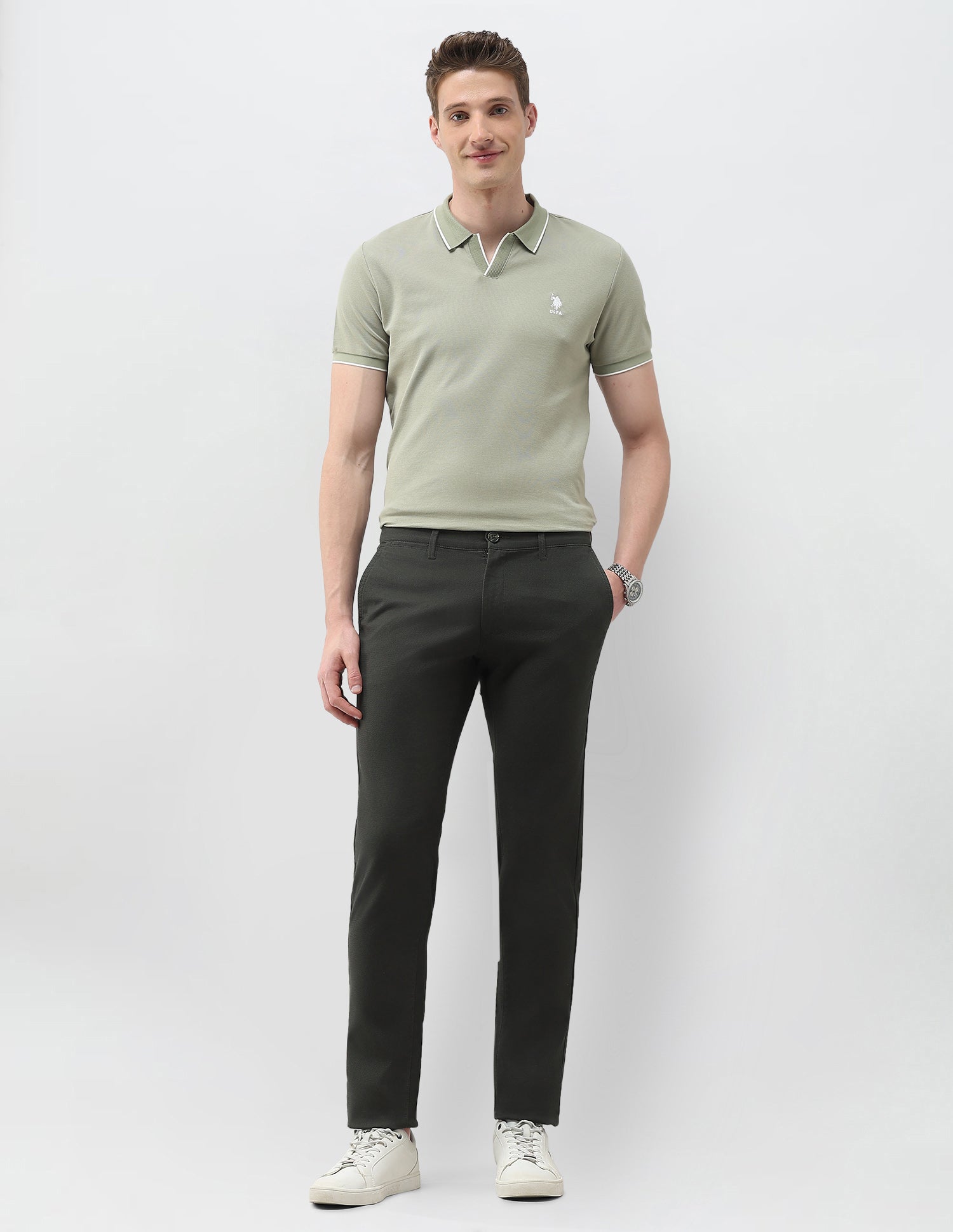 Denver Slim Fit Satin Trousers Dark Olive - U.S. Polo Assn. India | Large