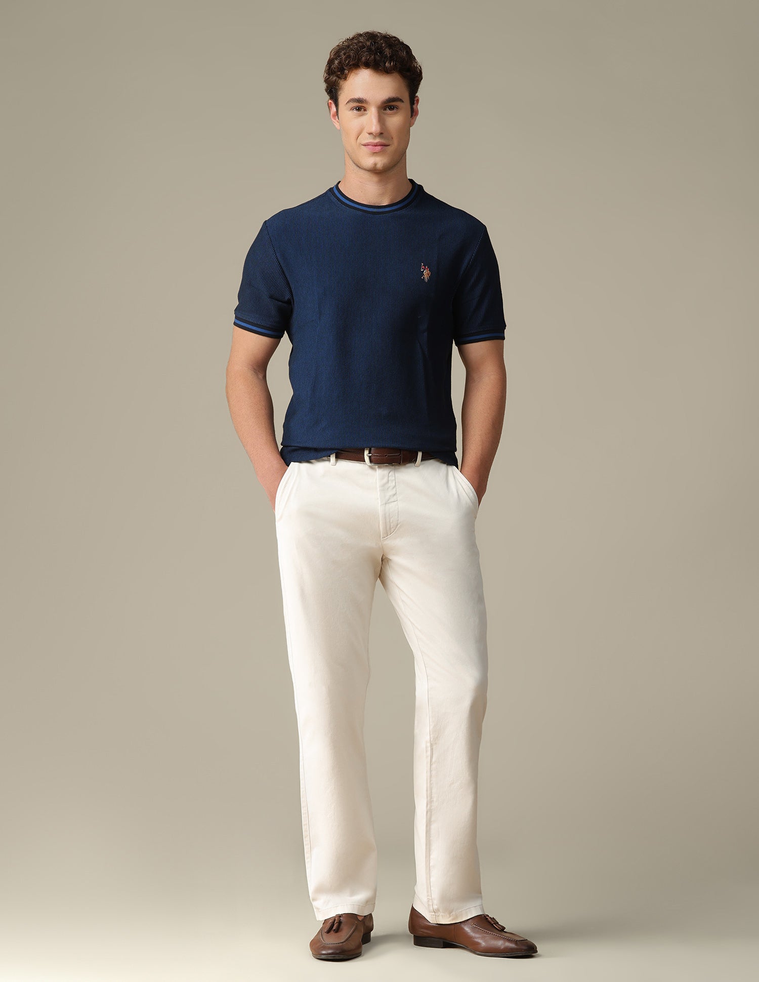 Riley straight fit Twill Trousers Ecru - U.S. Polo Assn. India | Large