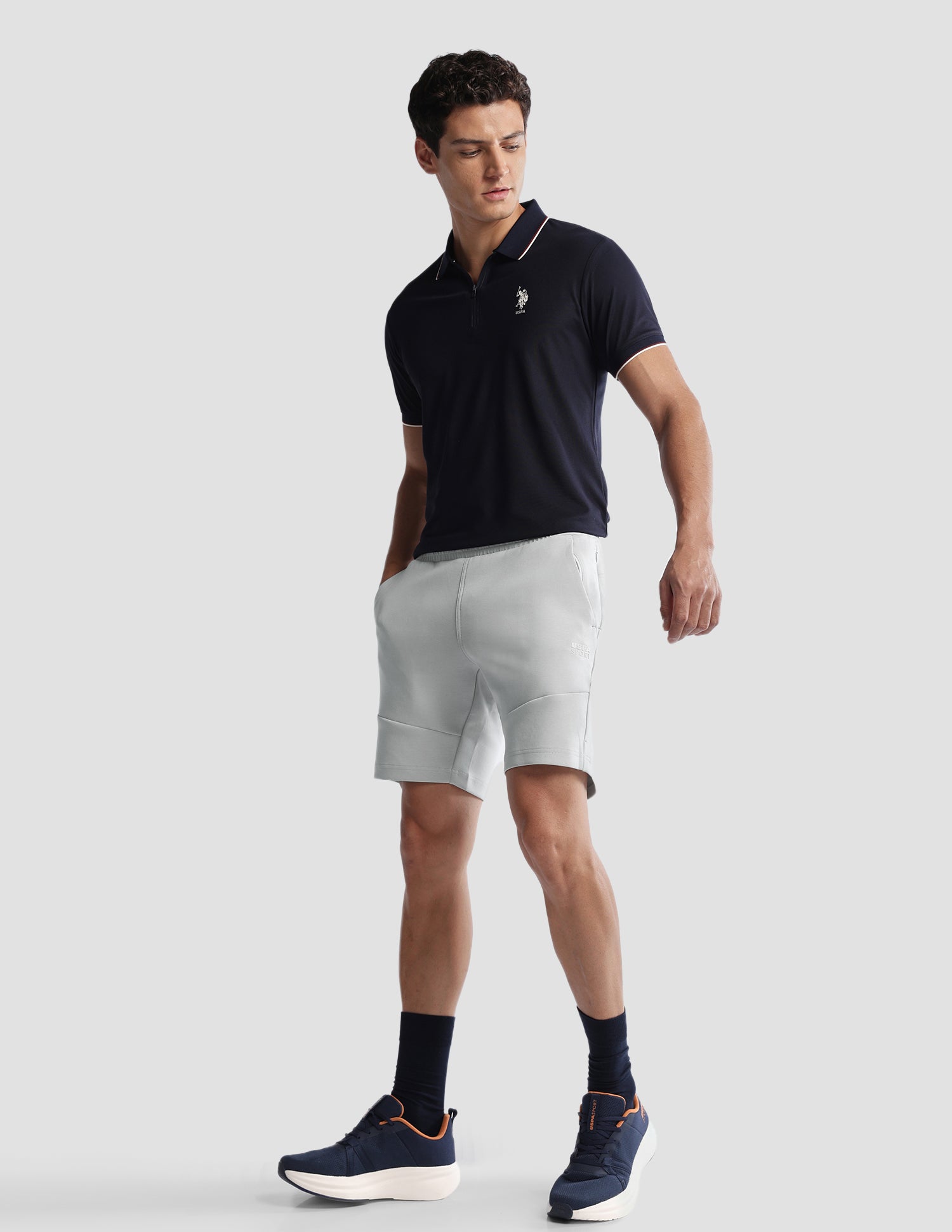 Solid Regular Fit Active Shorts Grey - U.S. Polo Assn. India | Large