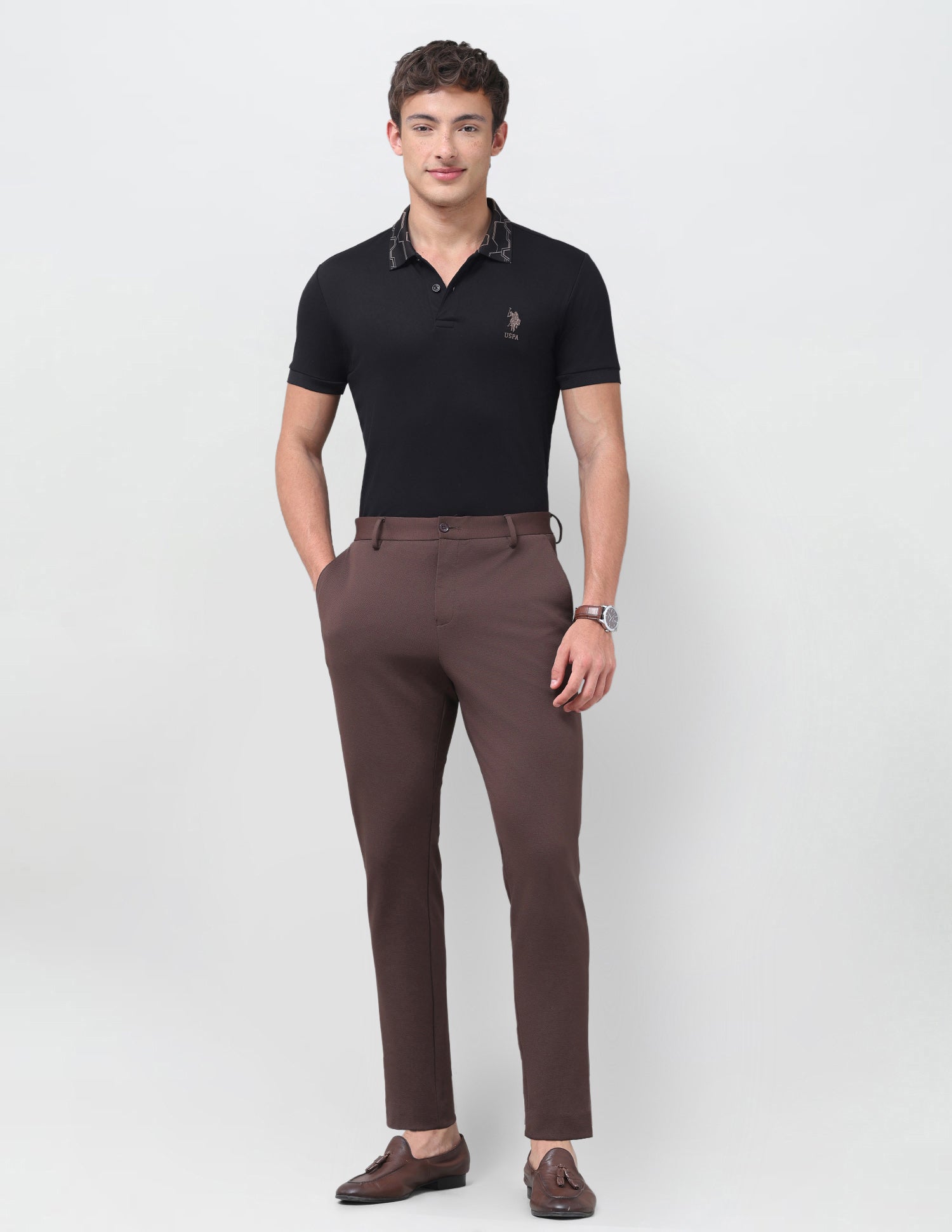 Solid Slim Fit Polo Shirt Black - U.S. Polo Assn. India | Large
