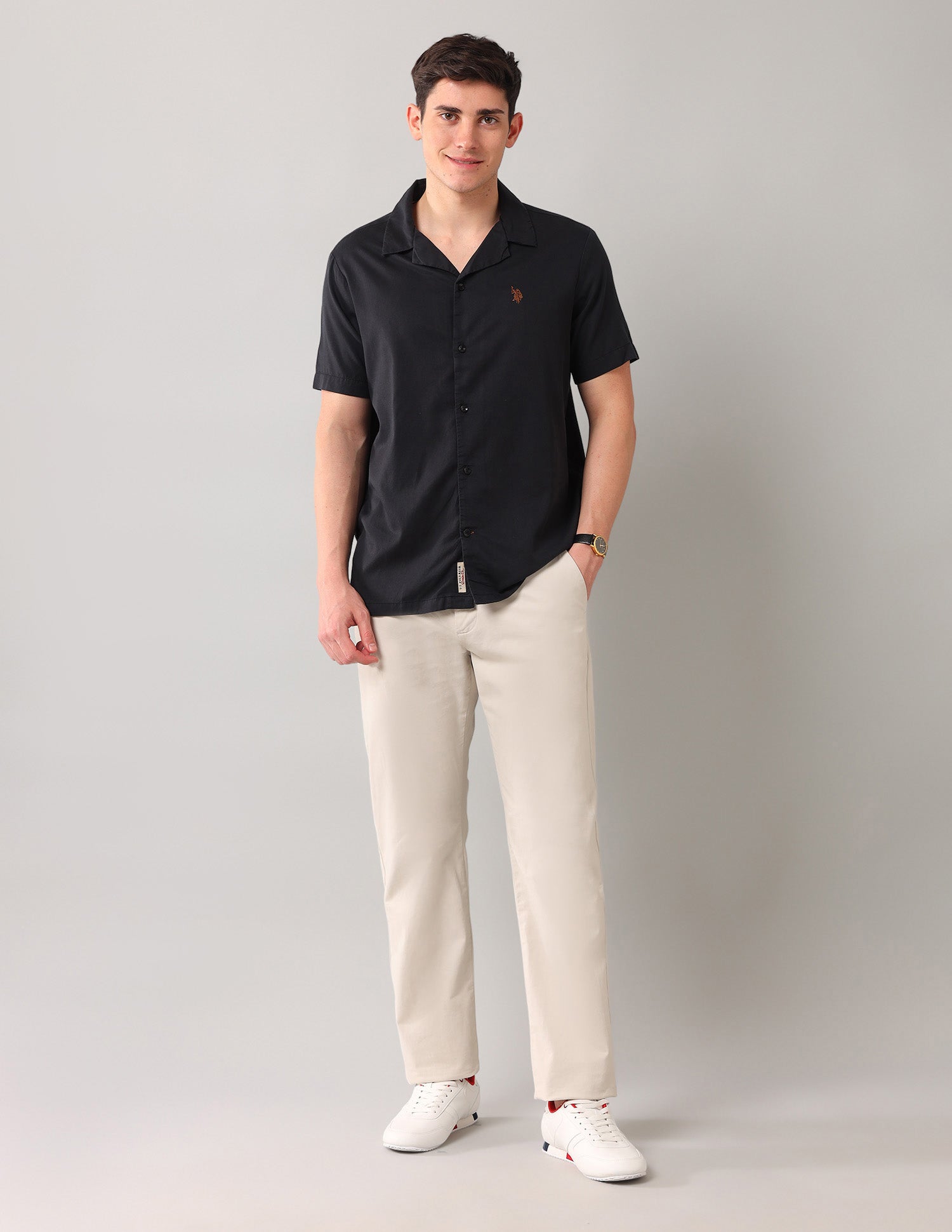 Relaxed Fit Solid Shirt Black - U.S. Polo Assn. India | Large