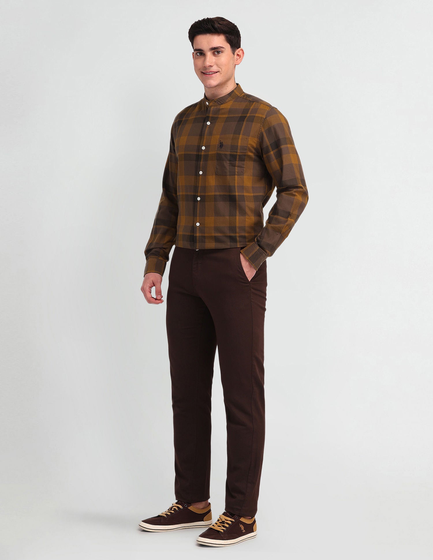 Slim Fit Twill Checked Shirt Khaki - U.S. POLO ASSN. | Large