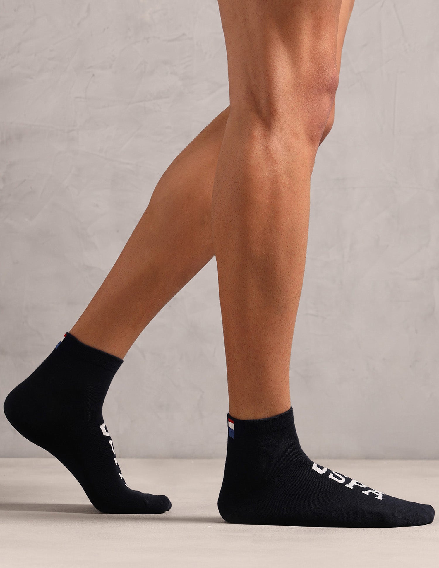 Brand Printed Cotton Stretch ES007 Socks - Pack Of 3 Black, Navy, Light Grey Mel - U.S. POLO ASSN. | Large