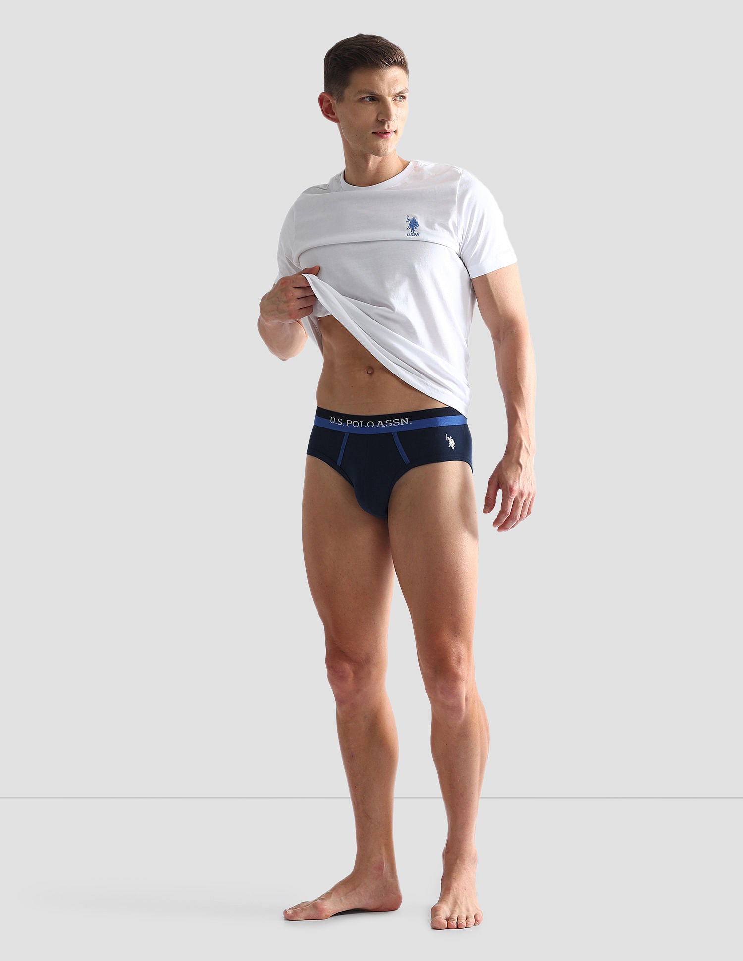 Dual Tone Cotton Stretch OET07 Briefs - Pack Of 3 Black, Dark Grey and Navy - U.S. POLO ASSN. | Large