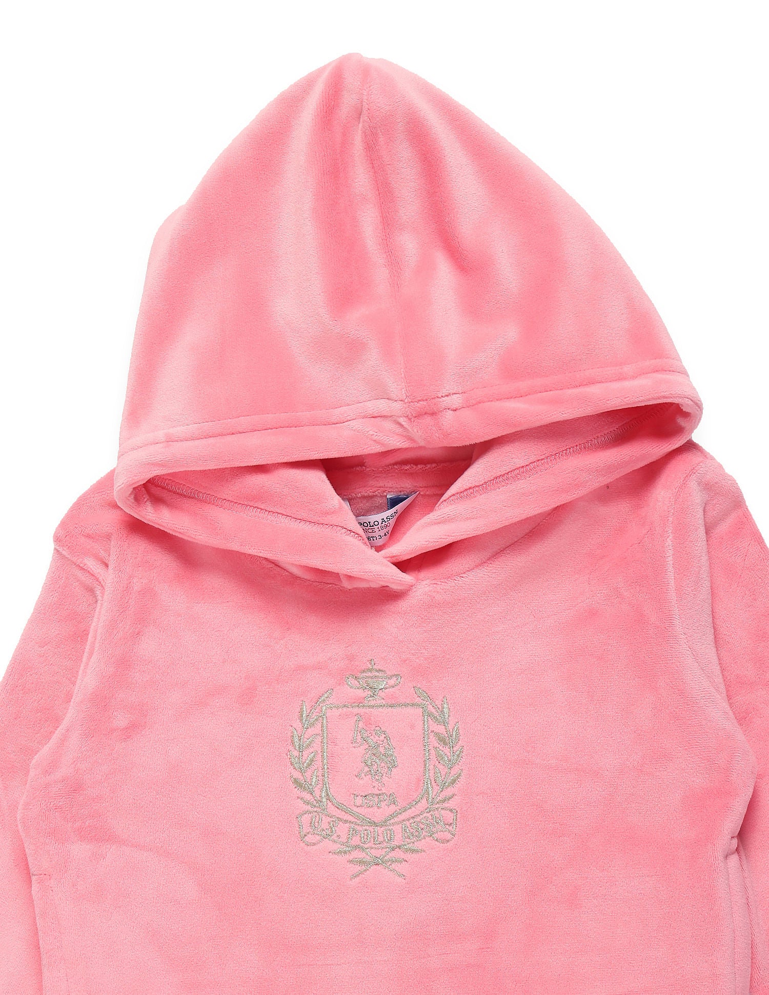 Girls Embroidered Logo Hooded Sweatshirt Light Pink - U.S. POLO ASSN. | Large