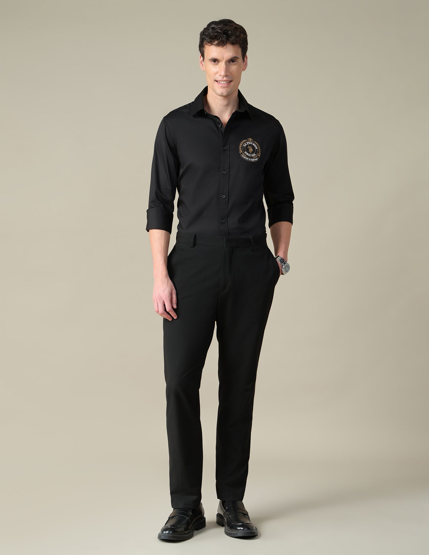 Satin Tailored Fit Shirt Black - U.S. Polo Assn. India | Large
