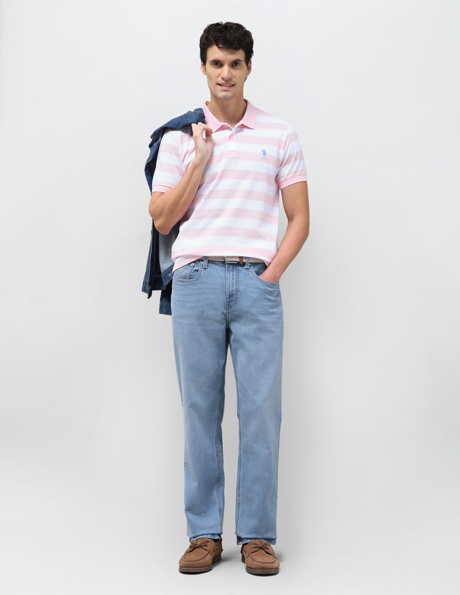 Horizontal Striped Slim Fit Polo Shirt Pink - U.S. Polo Assn. India | Large