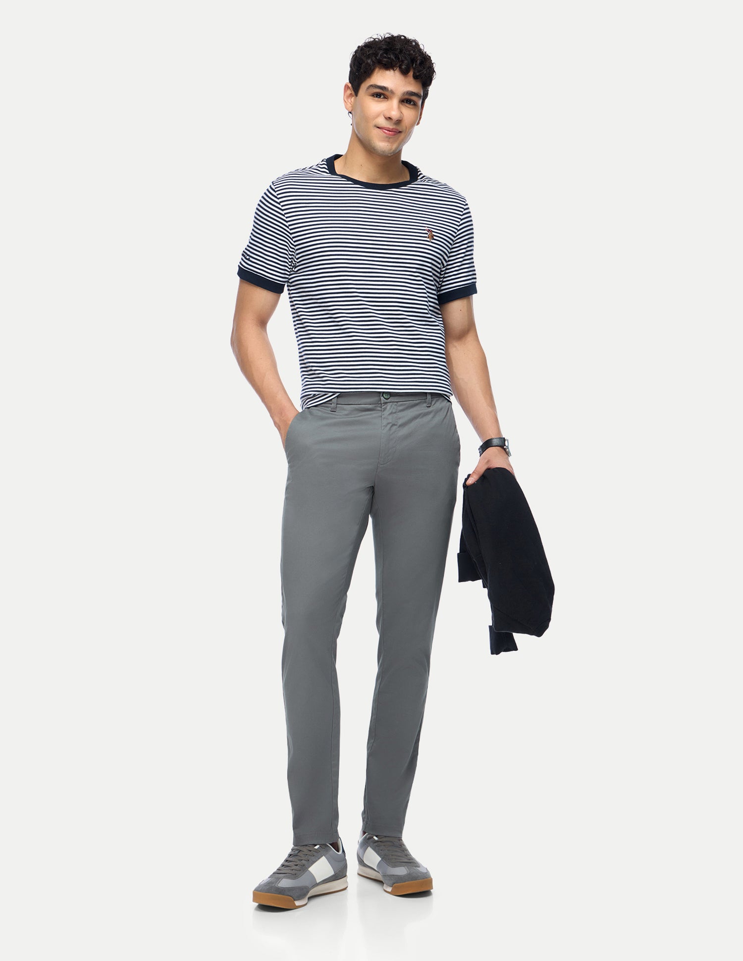 Austin Trim Regular Fit Twill Trousers Dark Grey - U.S. Polo Assn. India | Large