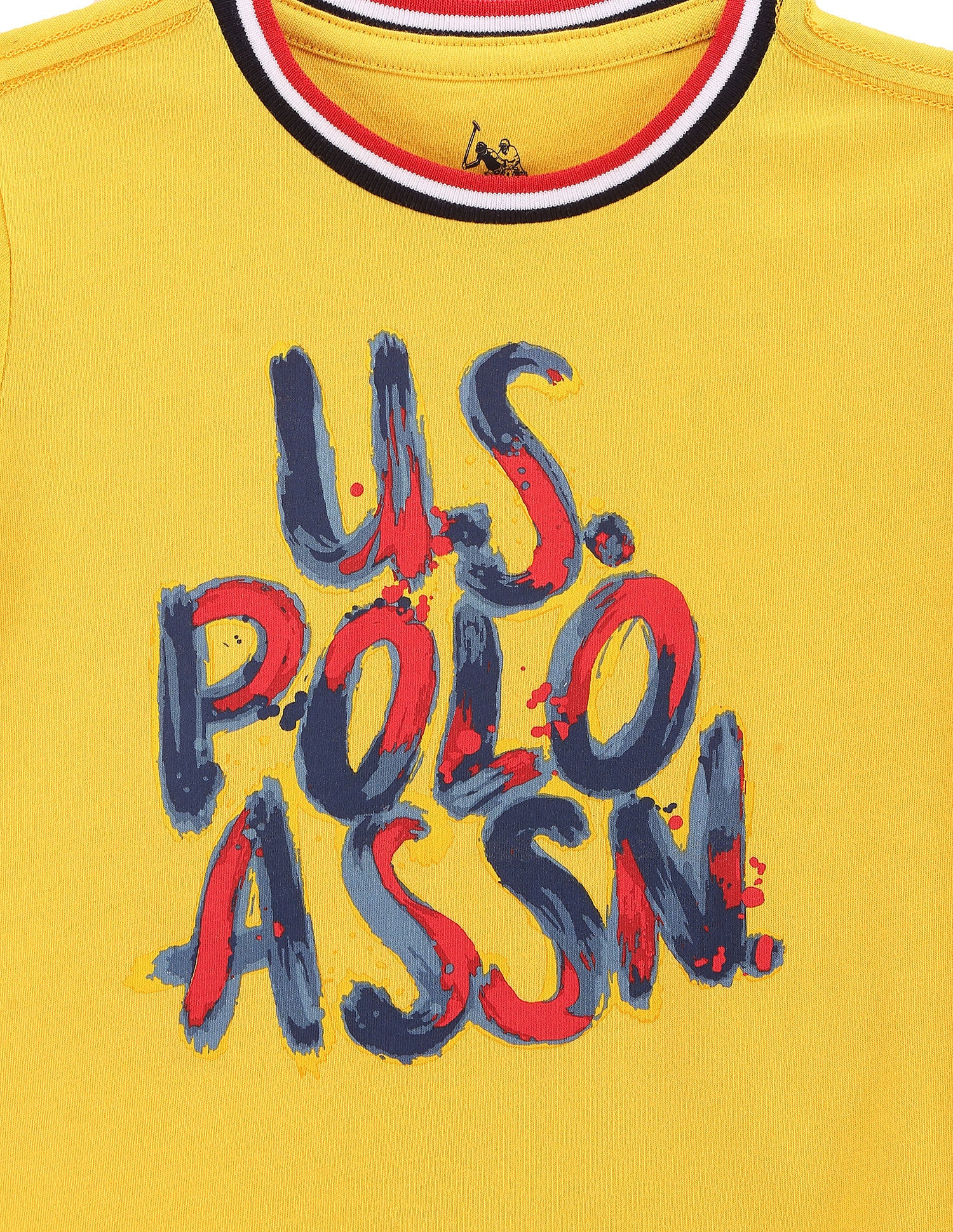 Boys Striped Collar Brand Print T-Shirt Yellow - U.S. POLO ASSN. | Large