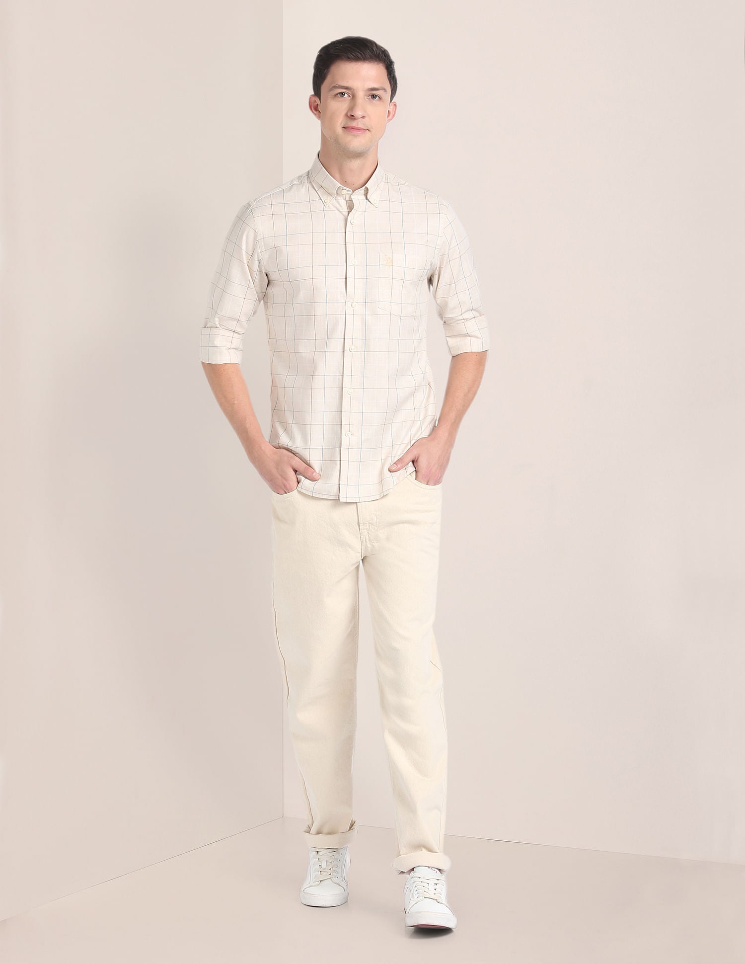 Twill Cotton Shirt Beige - U.S. Polo Assn. India | Large