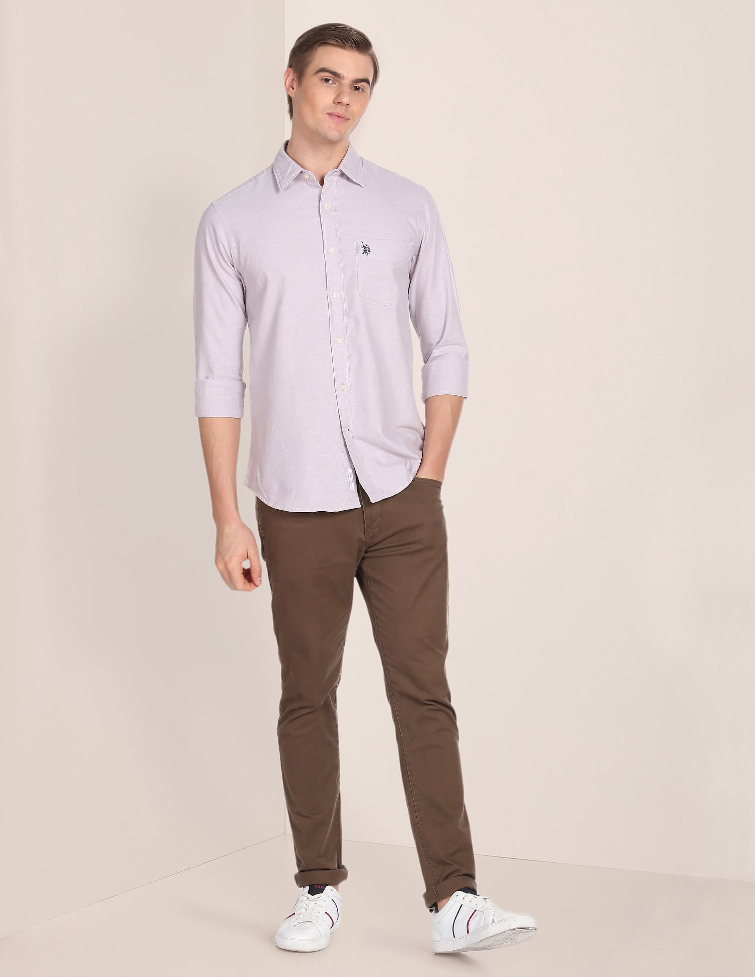 Solid Cotton Oxford Shirt Stone - U.S. Polo Assn. India | Large