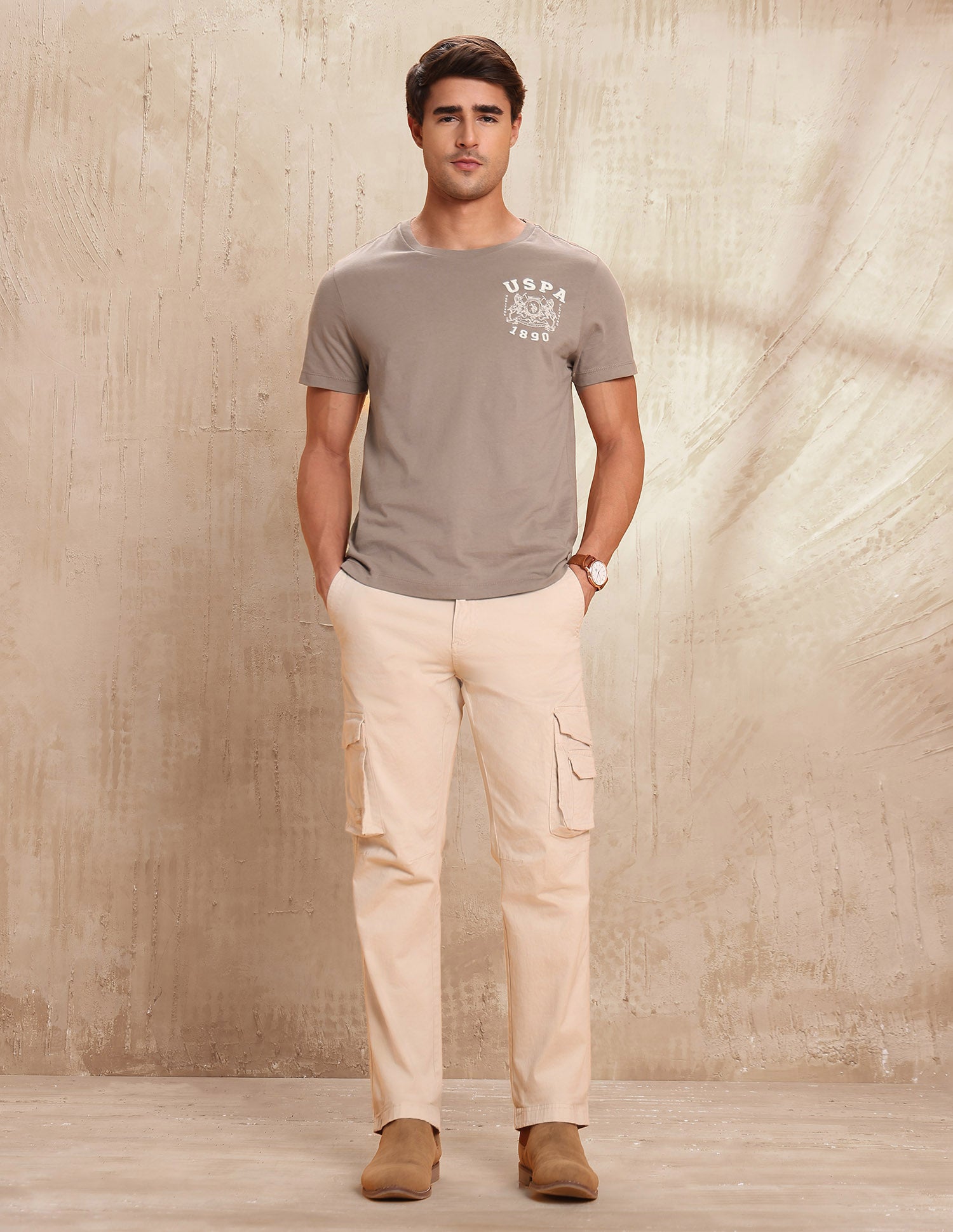 Pure Cotton Brand Printed T-Shirt Beige - U.S. POLO ASSN. | Large